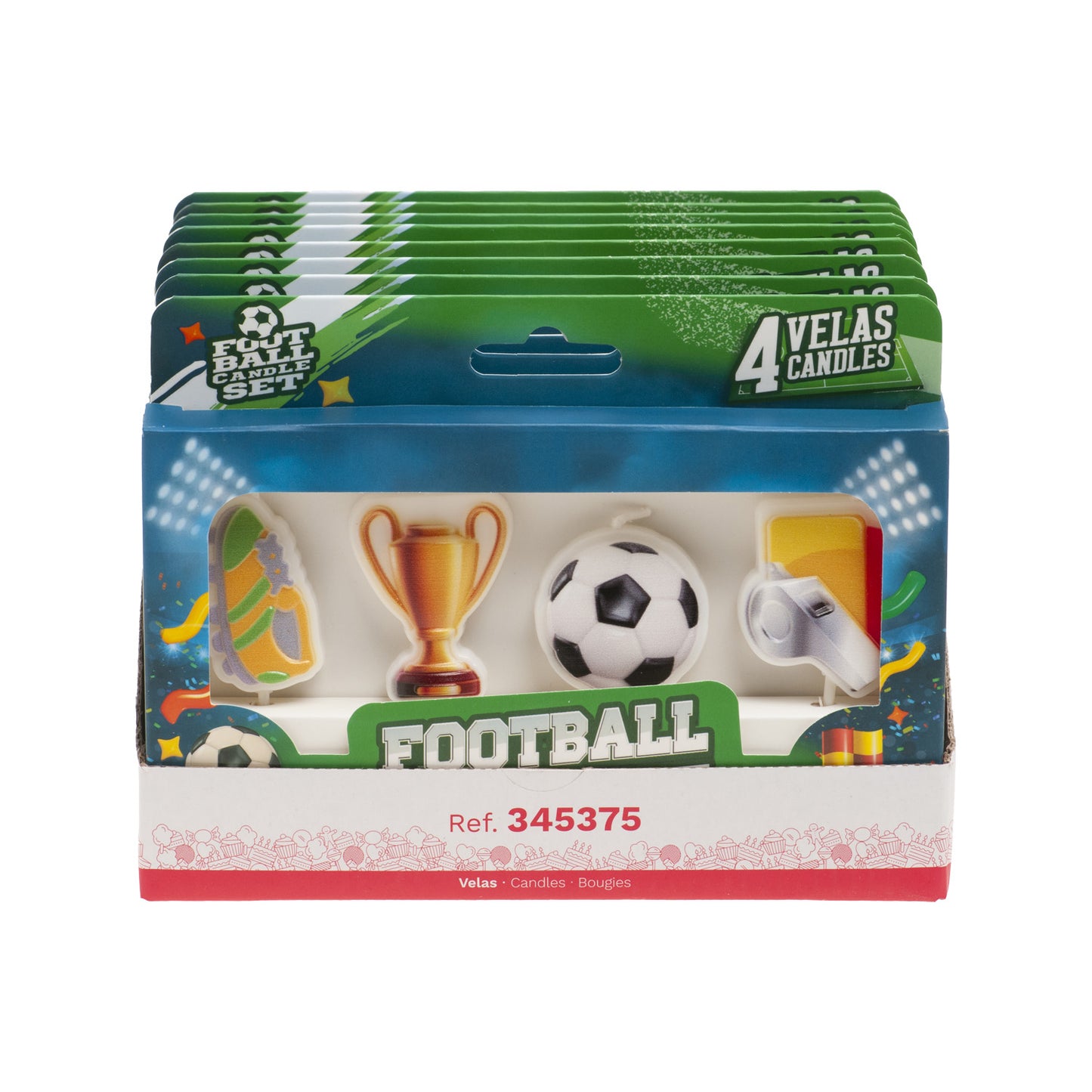 VELAS DE CUMPLEAÑOS FÚTBOL 4 MODELOS 8CM