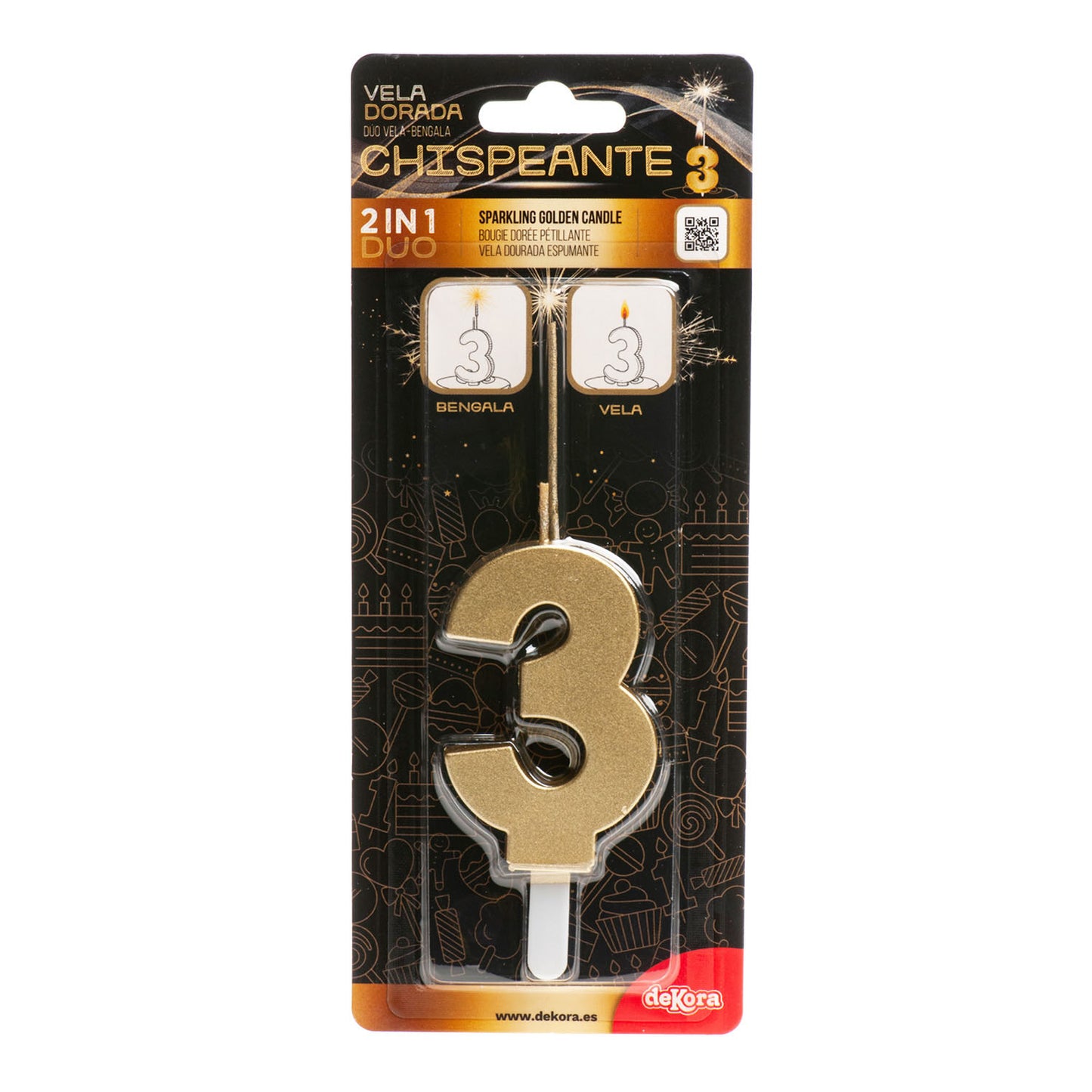 BOUGIES D'ANNIVERSAIRE PÉTILLANTES OR Nº3
