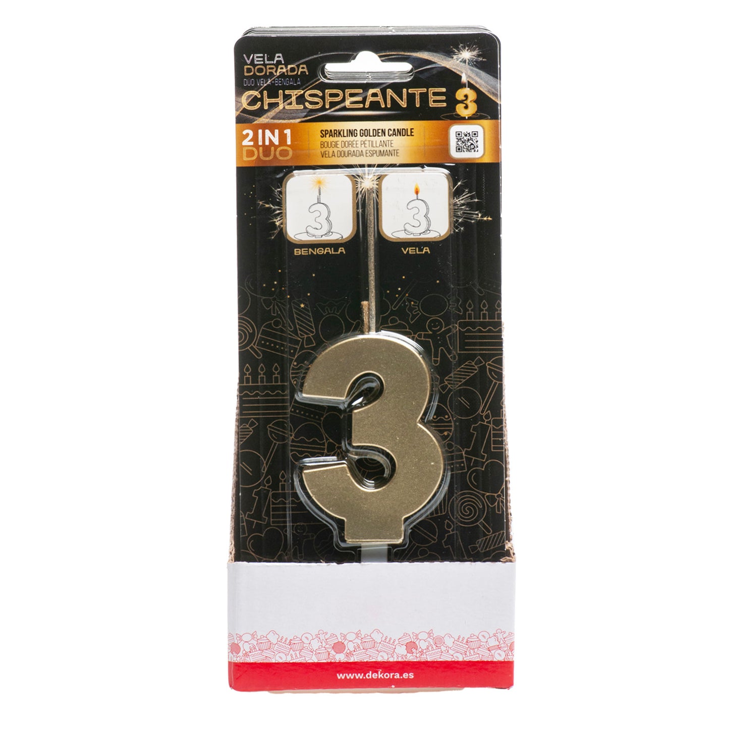 BOUGIES D'ANNIVERSAIRE PÉTILLANTES OR Nº3