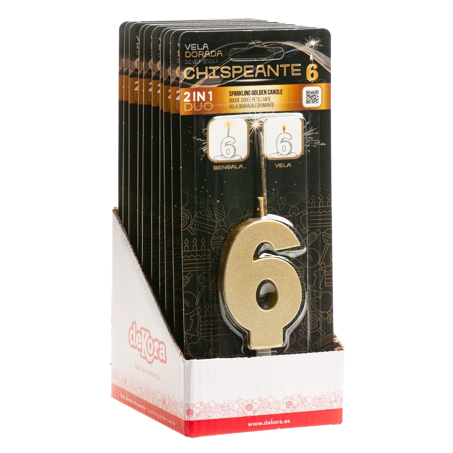 VELAS CHISPEANTES DE CUMPLEAÑOS ORO Nº6