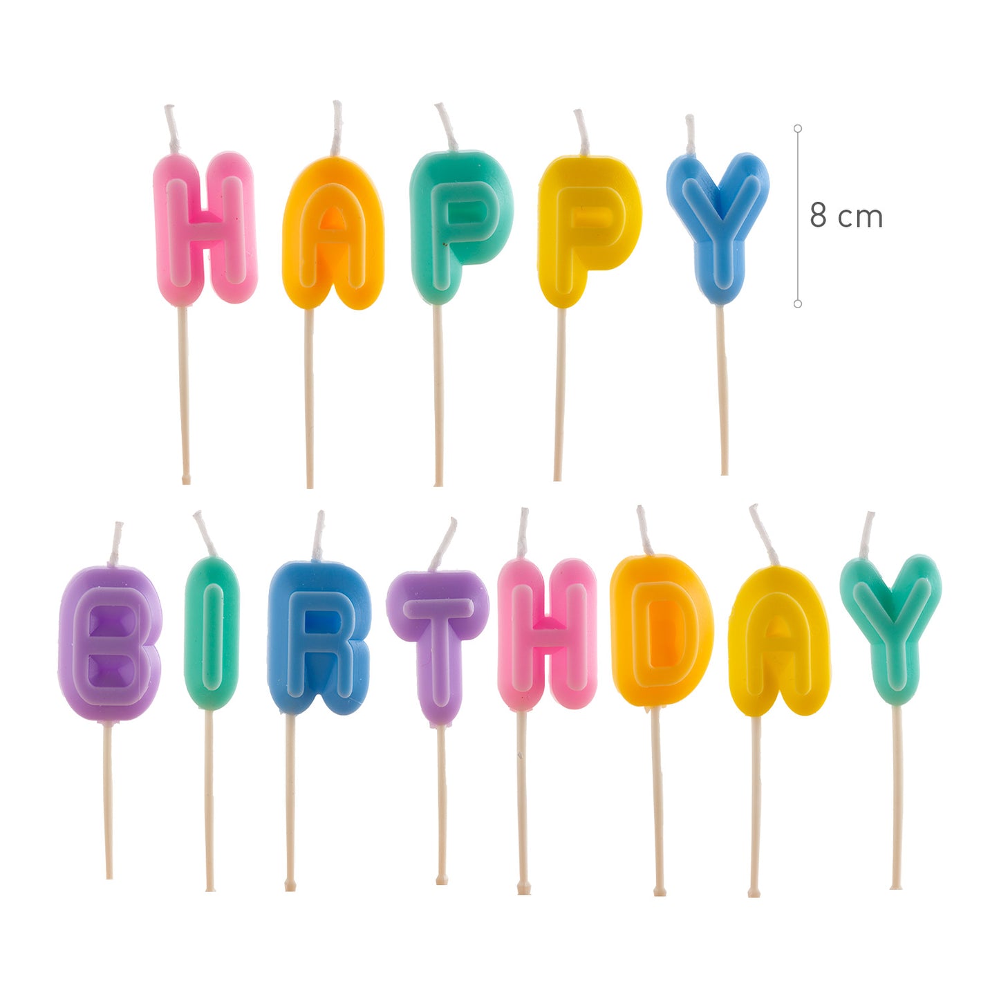 VELAS LETRAS HAPPY BIRTHDAY COLORES 8CM