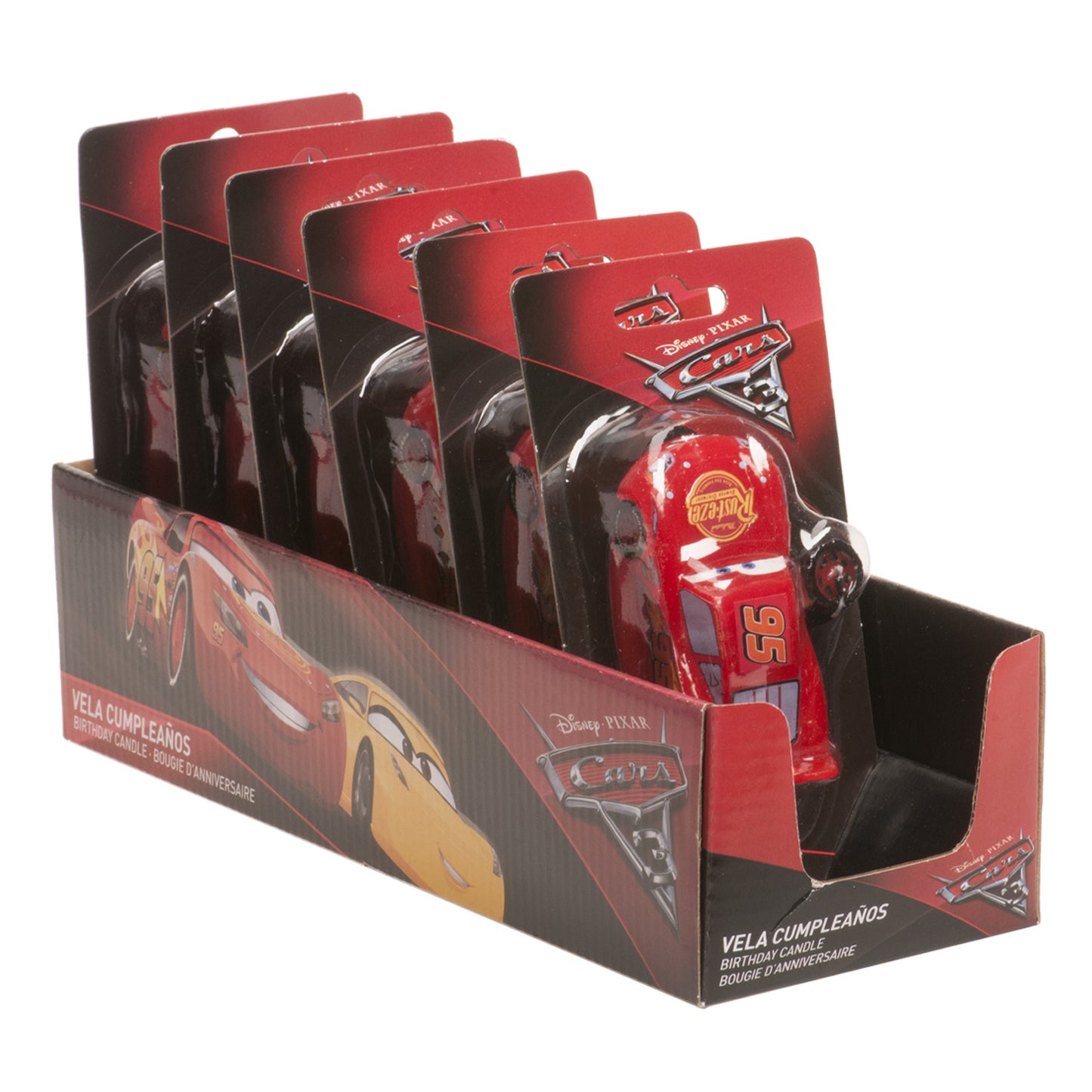 DISPLAY 6 3D BIRTHDAY CANDLES CARS 8,5CM