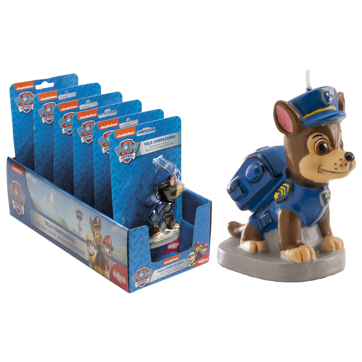 DISPLAY 6 VELAS 3D PAW PATROL CHASE 7 CM