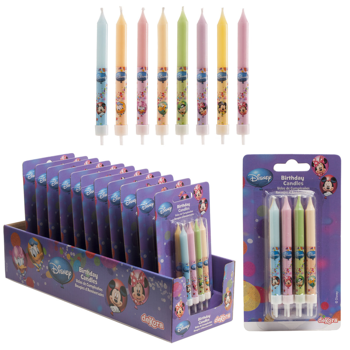 CONFEZIONE 8 CANDELINE BASTONCINO TOPOLINO & FRIENDS 9CM