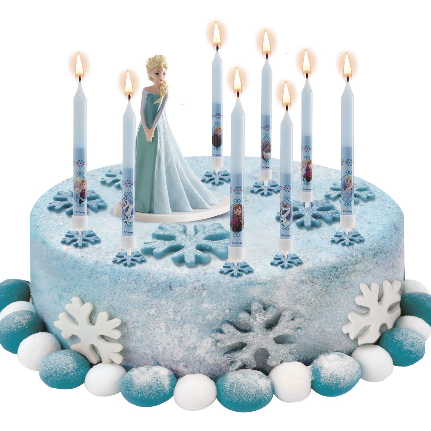 DISPLAY 12 BLISTER 8 FROZEN BIRTHDAY CANDLES PICK 9CM