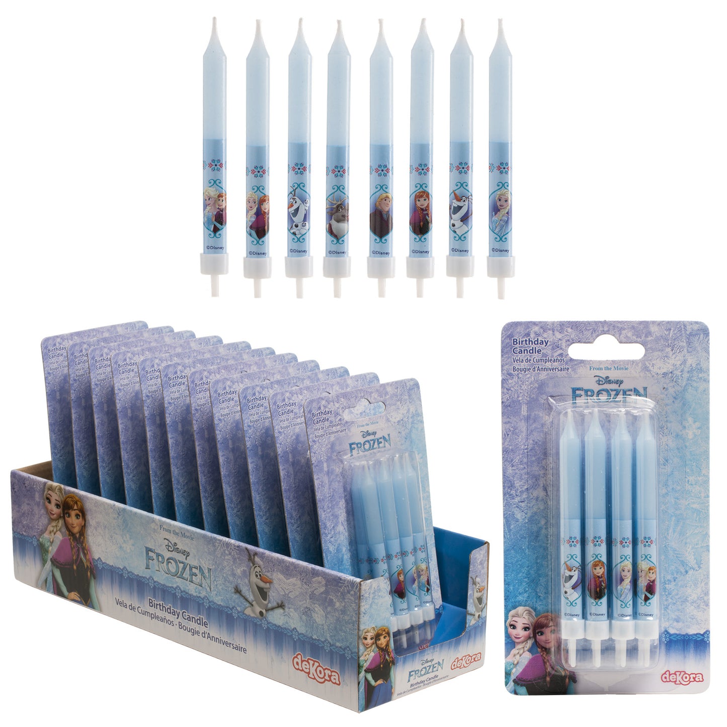 DISPLAY 12 BLISTER 8 FROZEN BIRTHDAY CANDLES PICK 9CM