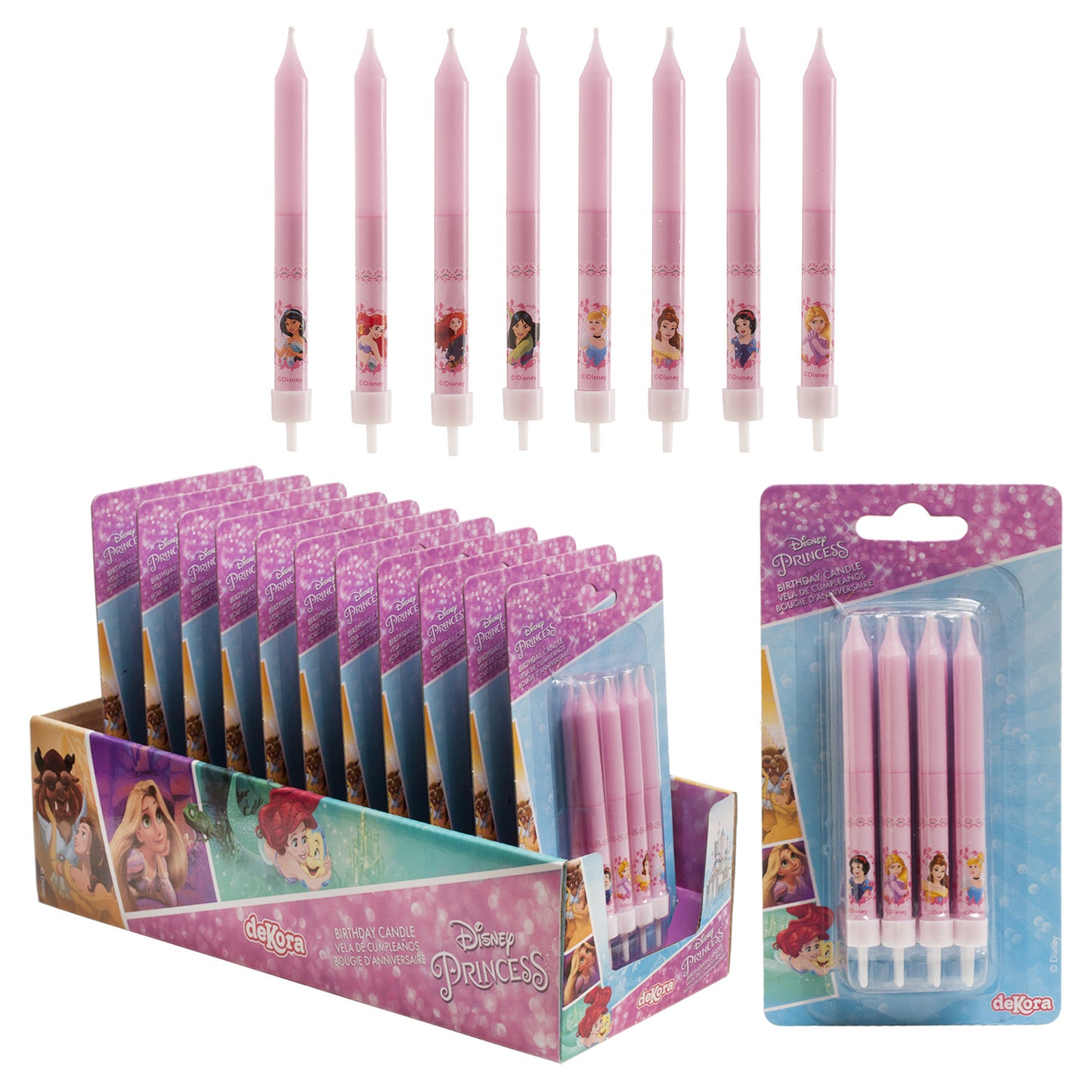 DISPLAY 12 BLISTER 8 BOUGIE D´ANNIVERSAIRE PRINCESS 9CM