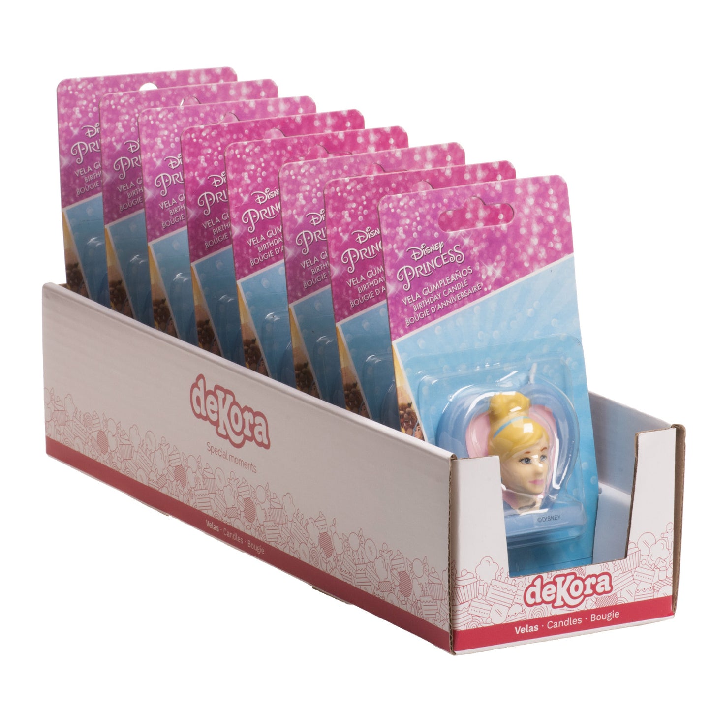 DISPLAY 8 VELAS CUMPLEAÑOS 3D CENICIENTA CORAZÓN 5,5 CM