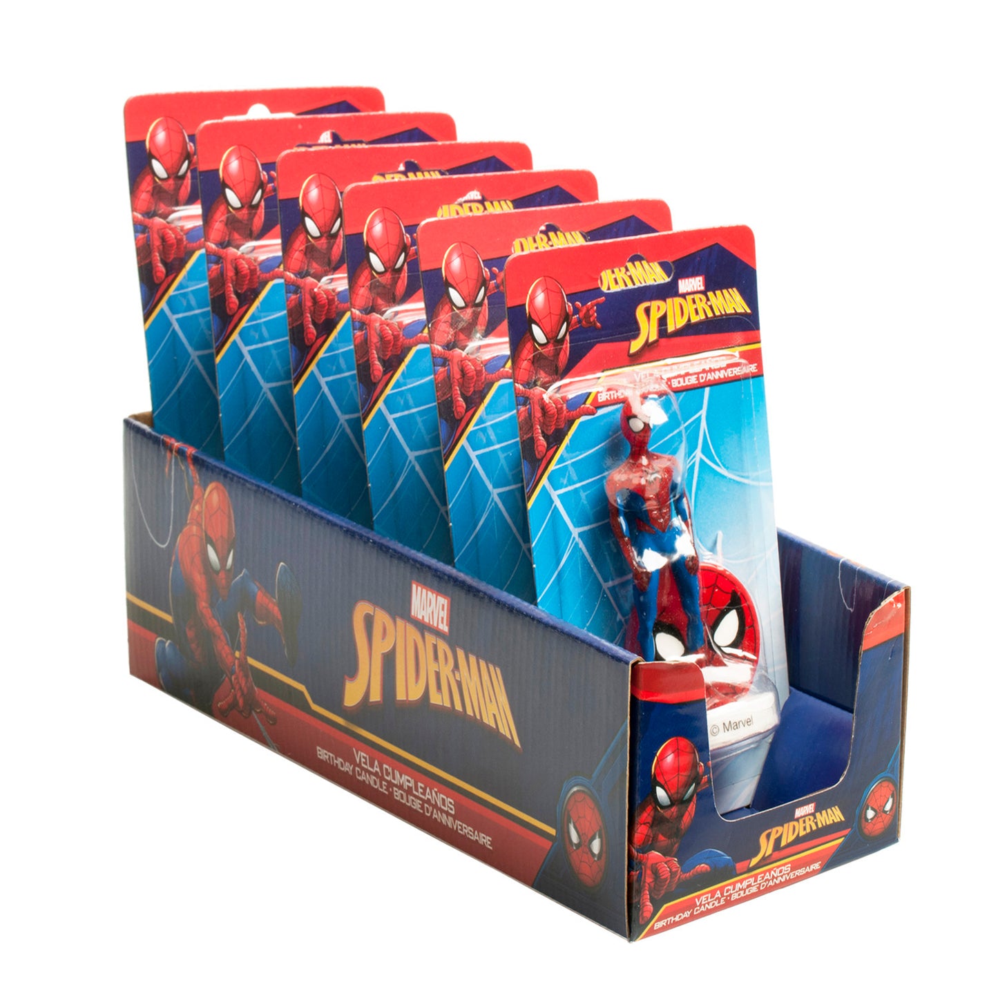 DISPLAY 6 VELAS CUMPLEAÑOS 3D SPIDERMAN 9 CM