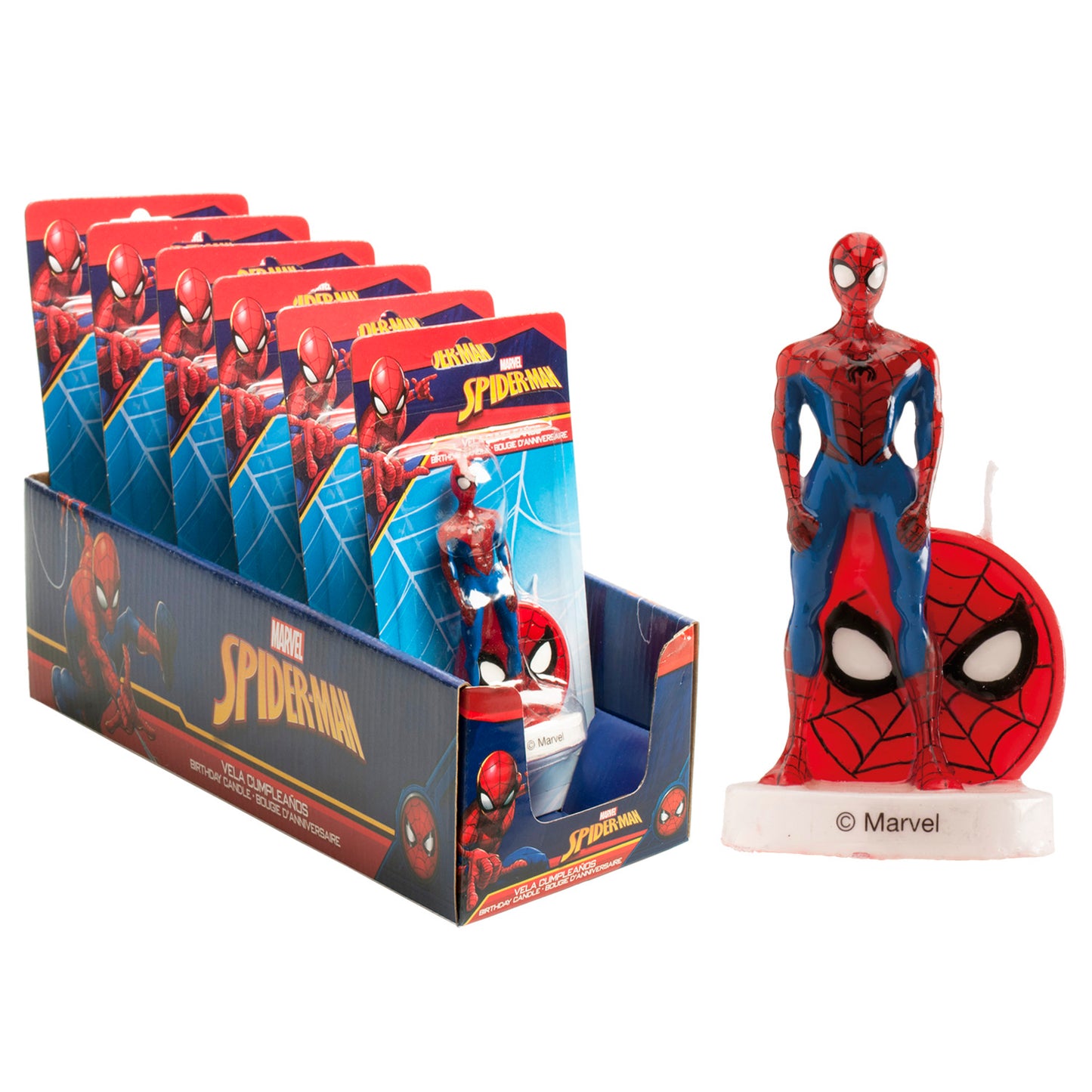 DISPLAY 6 VELAS CUMPLEAÑOS 3D SPIDERMAN 9 CM