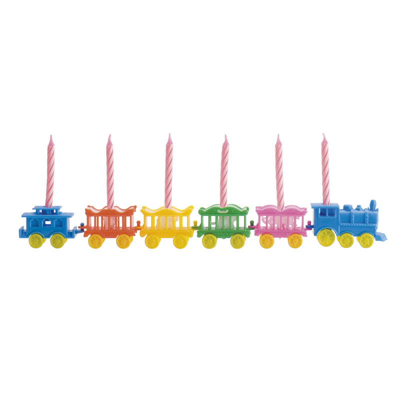 TRAINS COLORÉS EN PLASTIQUE AVEC BOUGIES 26,5CM