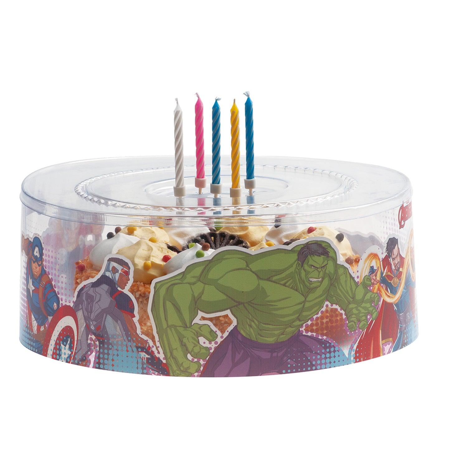 COPERTURE DI PLASTICA PER TORTE DI AVENGERS Ø 25CM H12CM