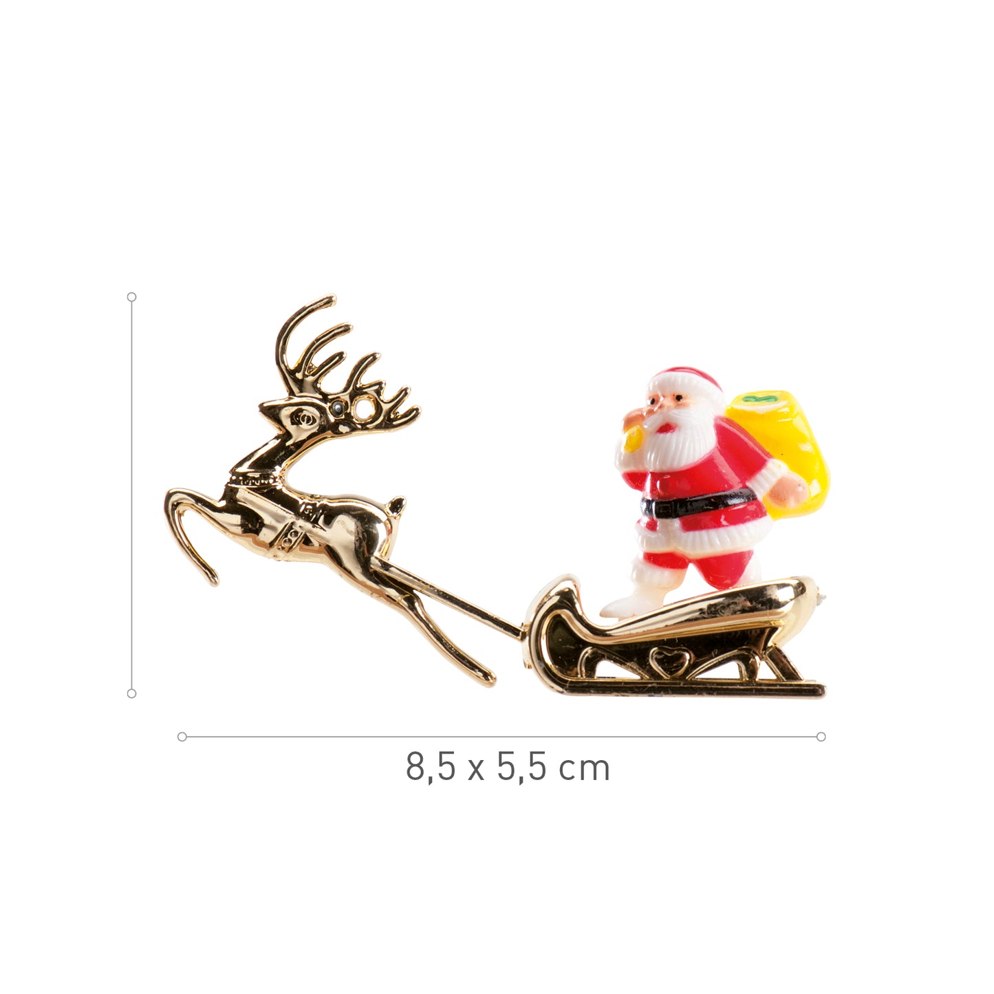 PÈRE NOËL EN TRAÎNEAU DORÉ PLASTIQUE 8.5X5.5CM