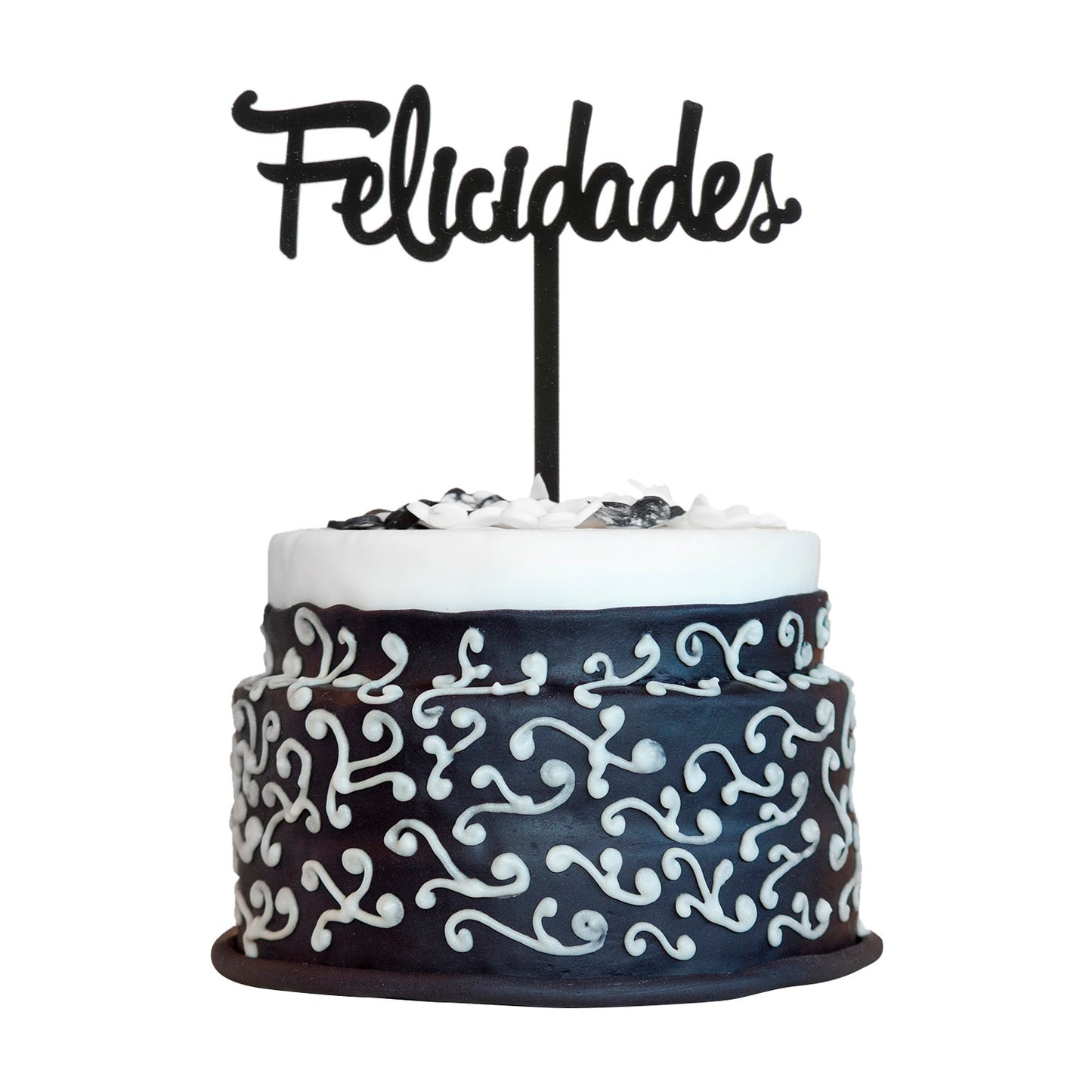 CAKE TOPPER FELICIDADES NEGRO 11X14CM