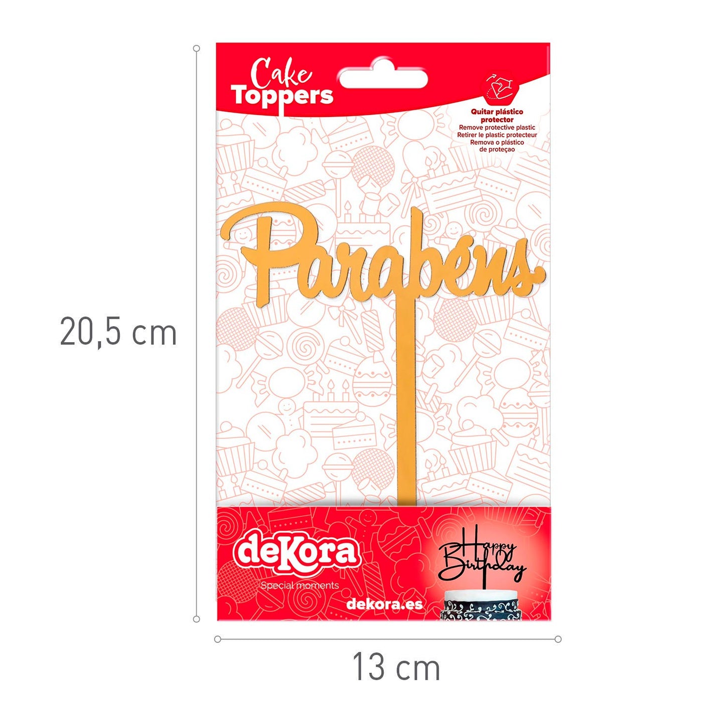 CAKE TOPPER PARABENS GOLD 11X14CM