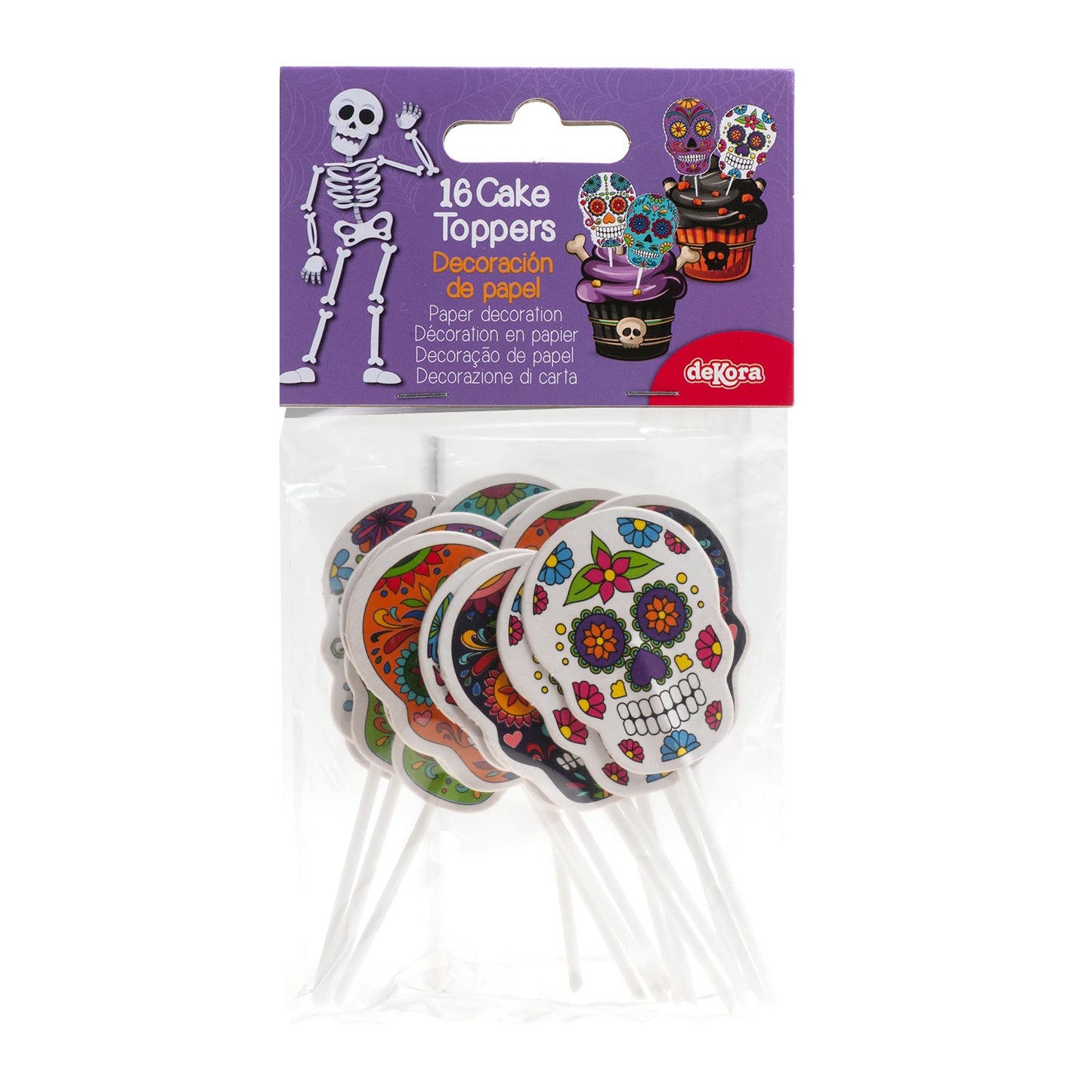 HALLOWEEN CAKE TOPPERS SKULL 16 UNITS