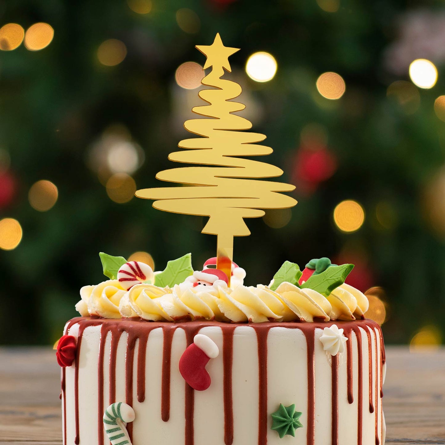 CAKE TOPPER SAPIN DE NOËL DORÉ 16.5*8CM