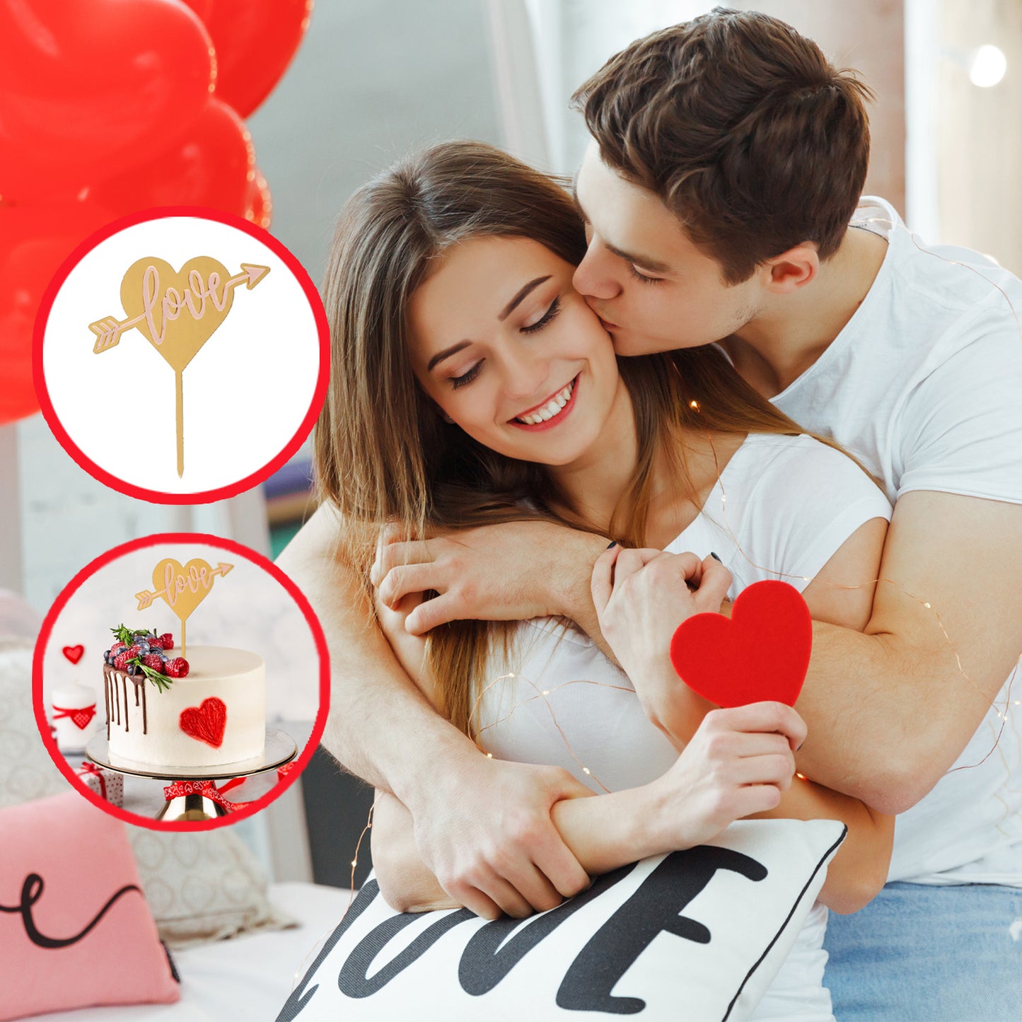 CAKE TOPPER LOVE PINK 13X11CM