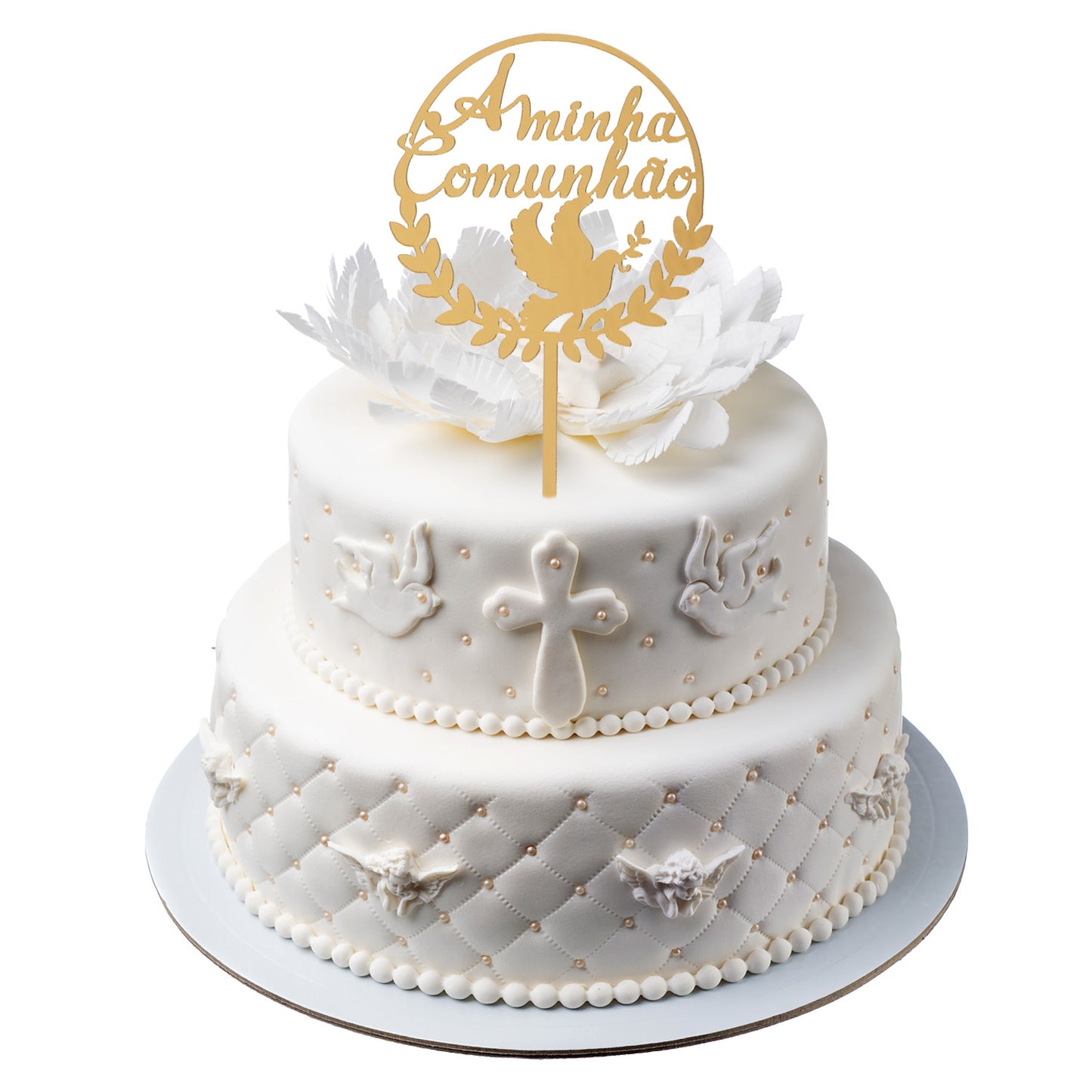 CAKE TOPPER A MINHA COMUNHAO OURO 15X10CM