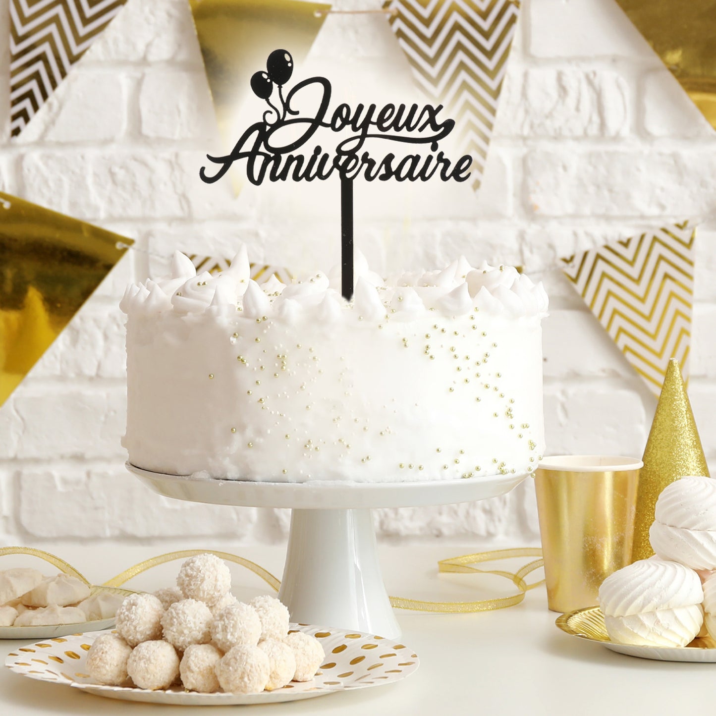 CAKE TOPPER JOYEUX ANNIVERSAIRE AVEC BALLONS 14X10CM