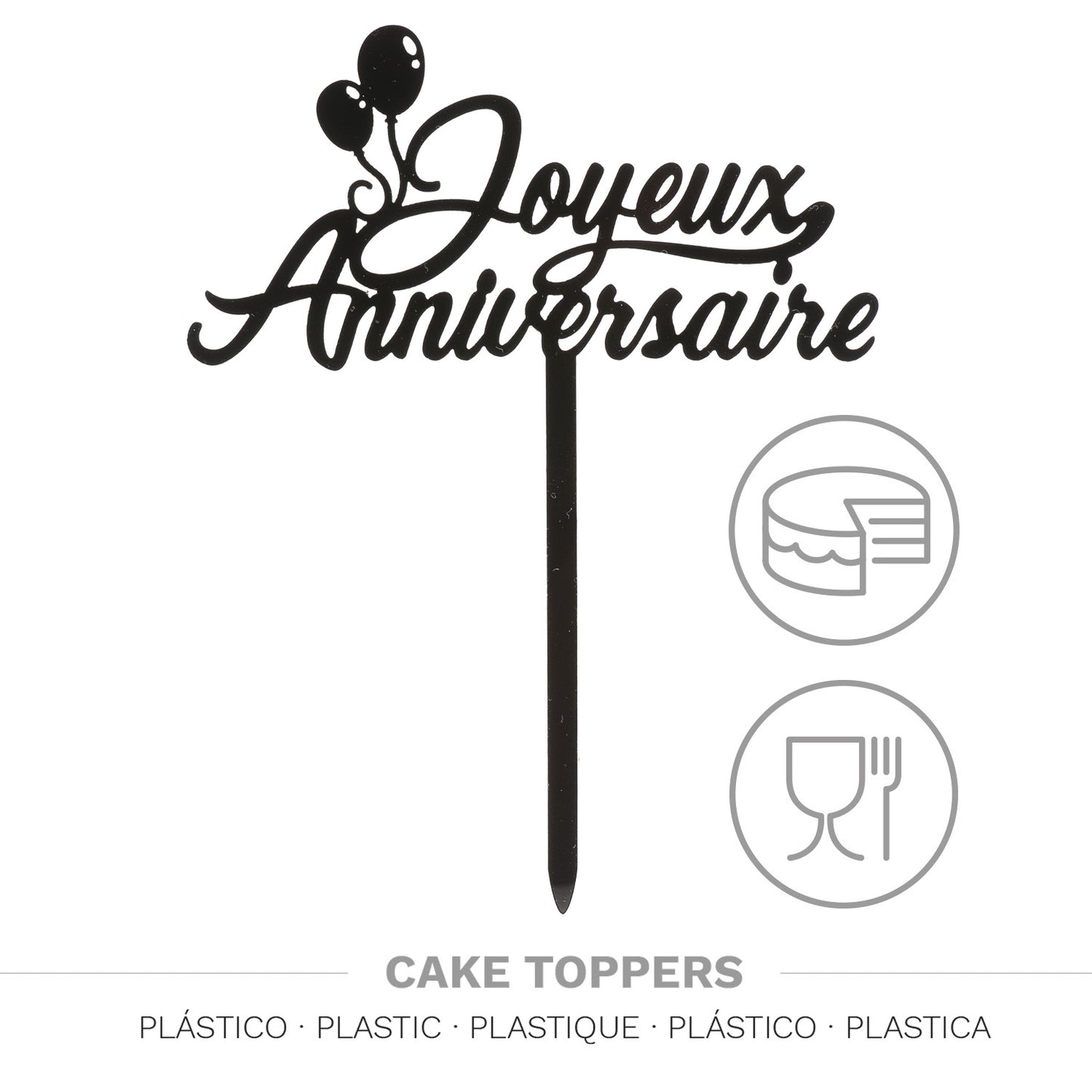 CAKE TOPPER JOYEUX ANNIVERSAIRE AVEC BALLONS 14X10CM