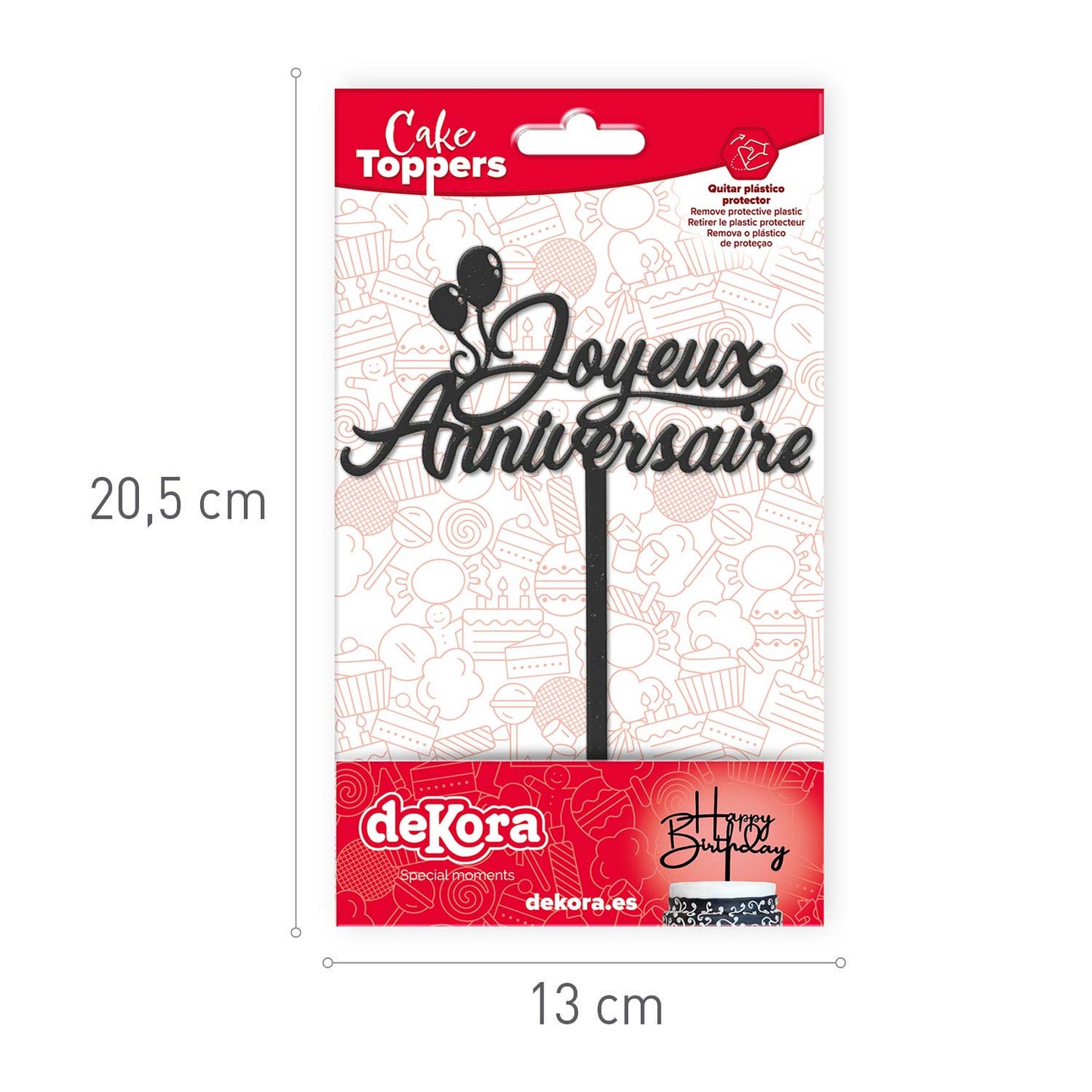 CAKE TOPPER JOYEUX ANNIVERSAIRE AVEC BALLONS 14X10CM