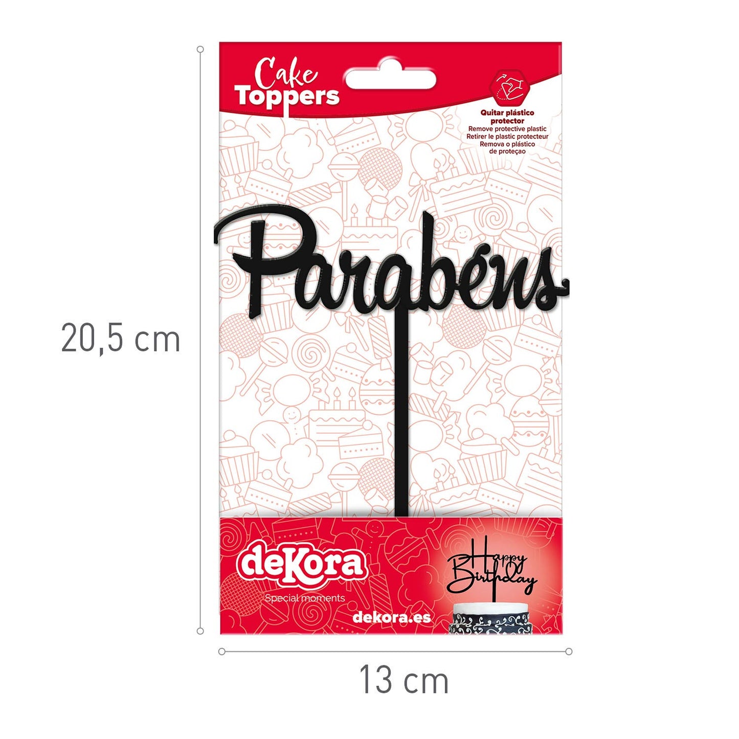 CAKE TOPPER PARABENS NEGRO 11 X 14 CM
