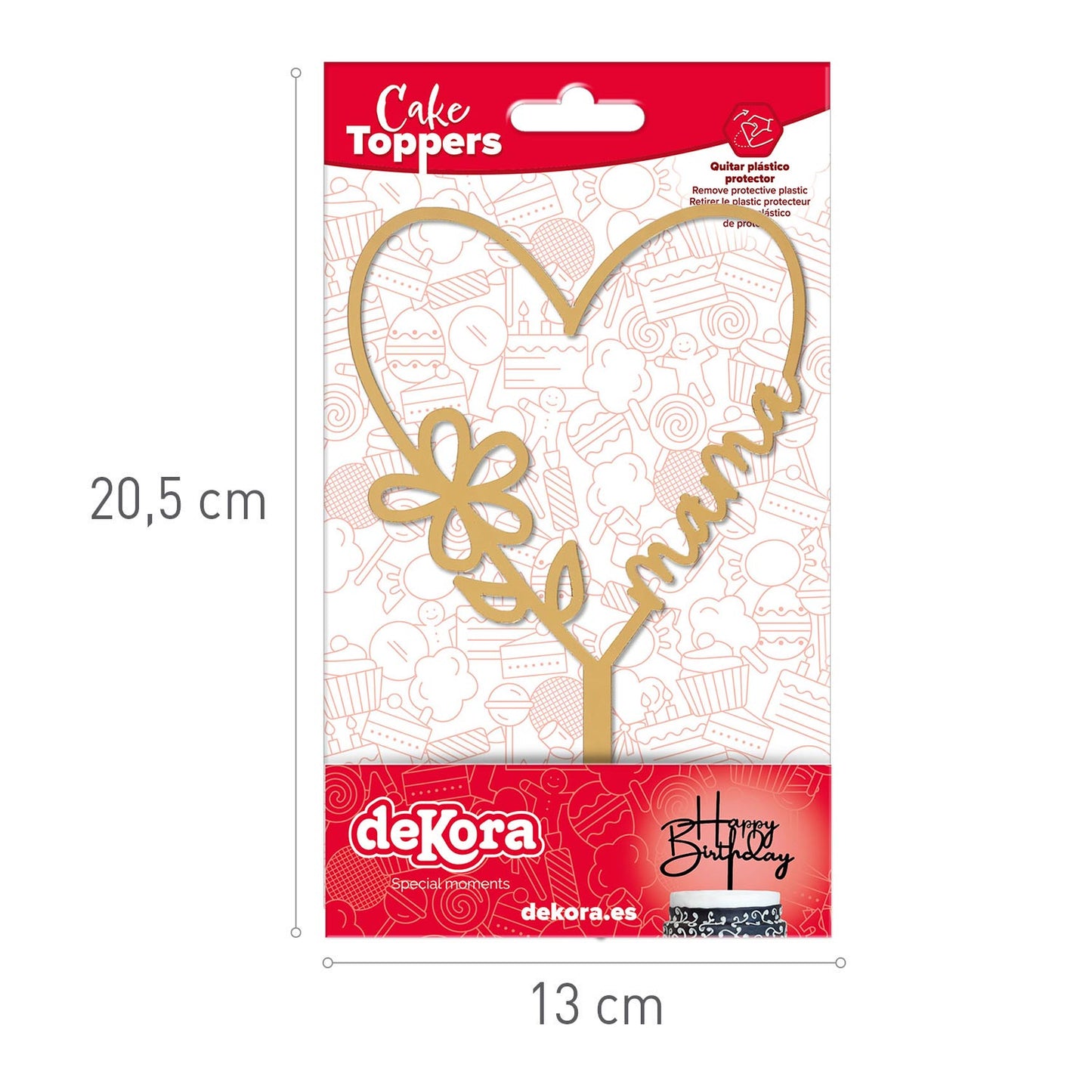 CAKE TOPPER CORAÇÃO DOURADO MÃE 16X11CM