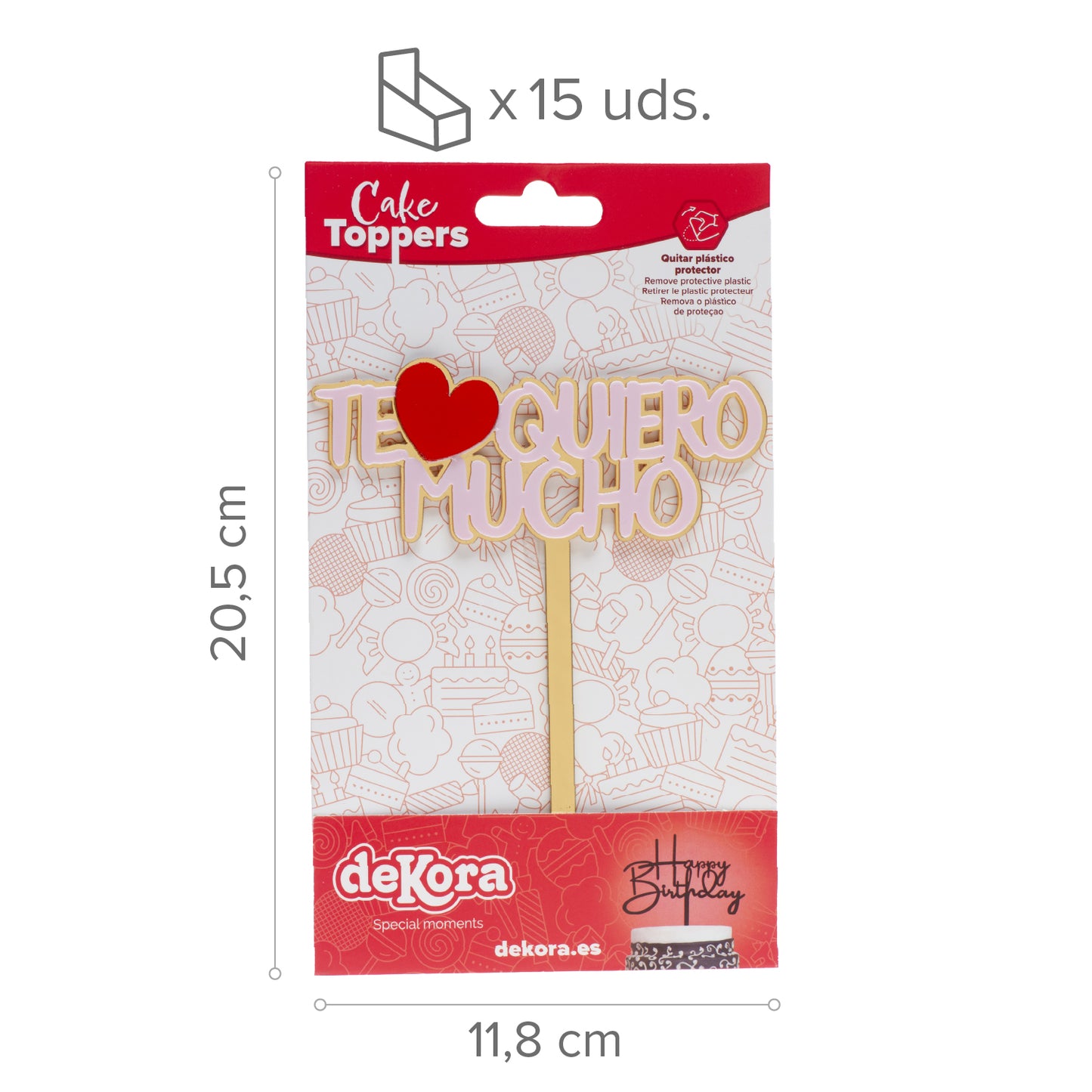 CAKE TOPPER JE T'AIME BEAUCOUP DORÉ ET ROSE 11,5X13,5CM