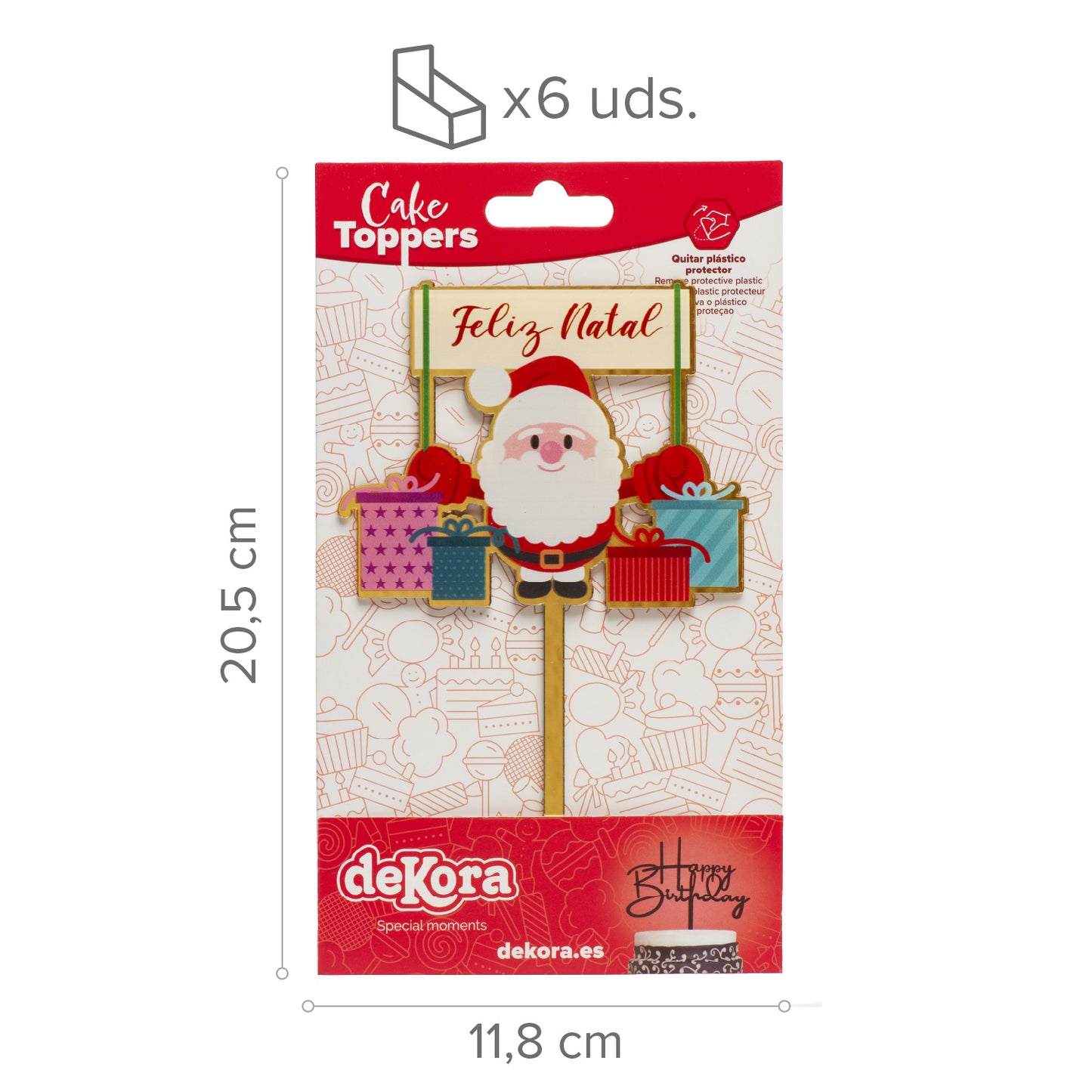 CAKE TOPPER FELIZ NATAL DOURADO 10.4X16CM
