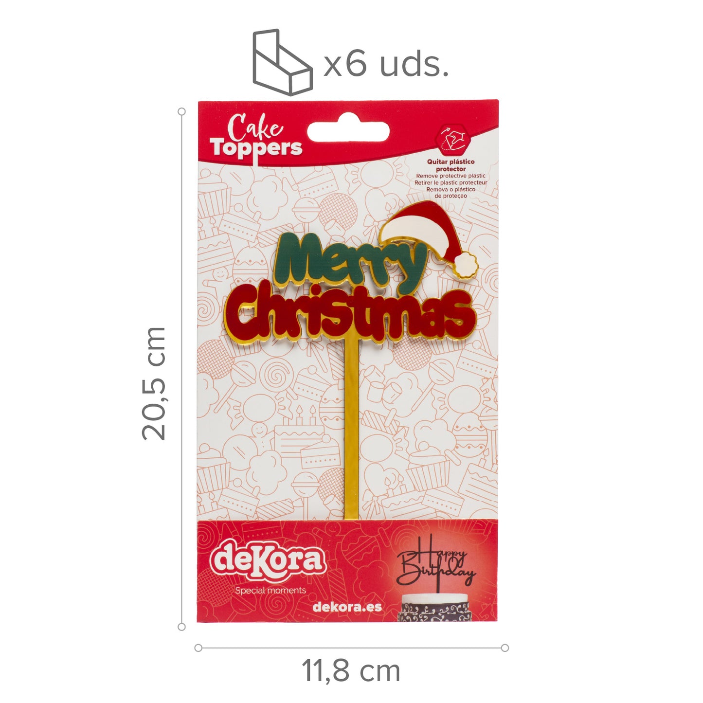 CAKE TOPPER MERRY CHRISTMAS GORRO NAVIDAD DORADO 10X15MM