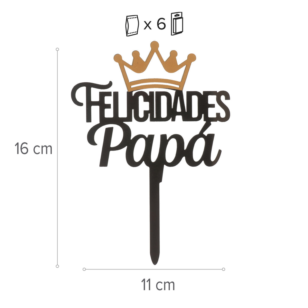 CAKE TOPPER FÉLICITATIONS PAPA COURONNE NOIR 11X15,5CM