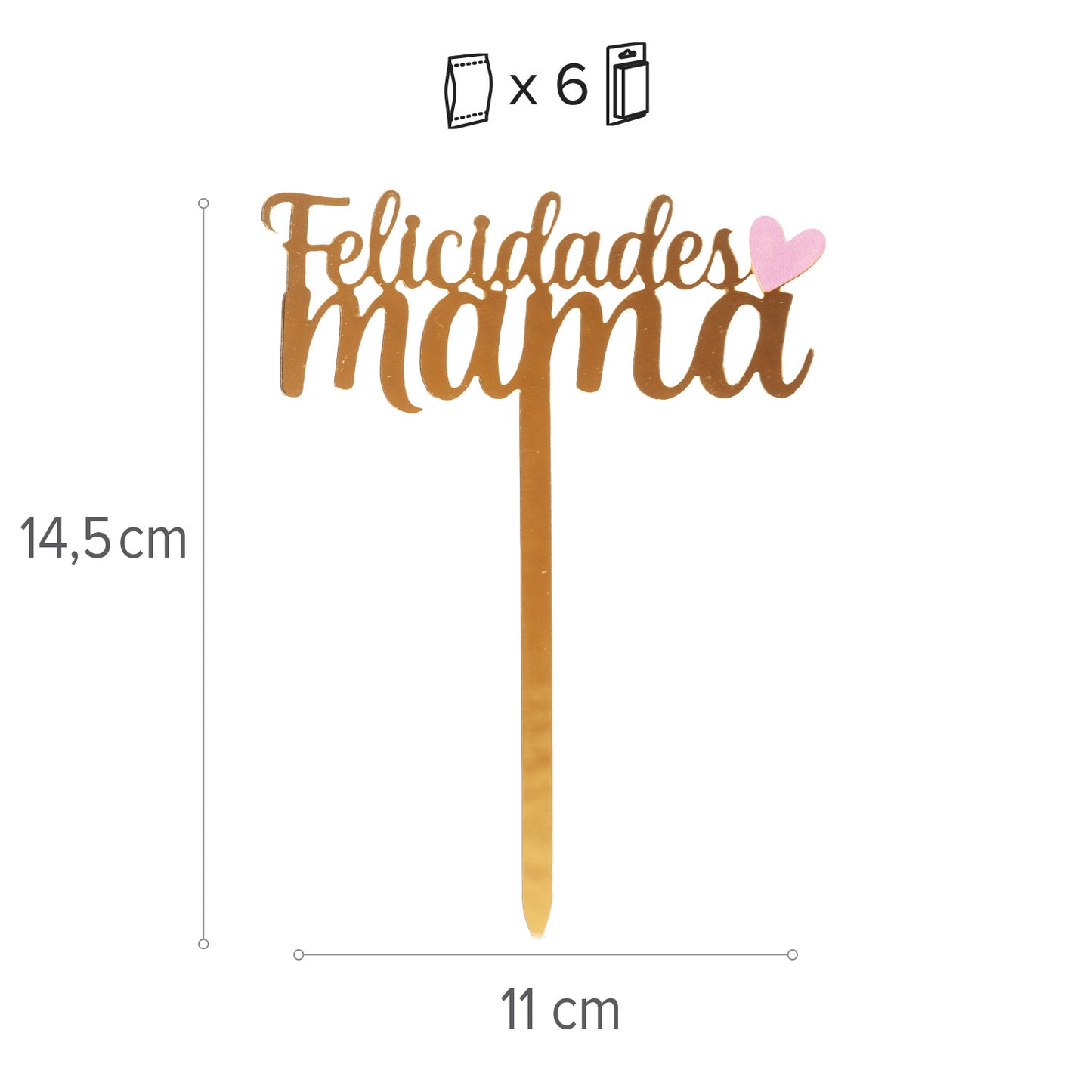 CAKE TOPPER FÉLICITATIONS MAMAN CŒUR DORÉ 11X14,5CM