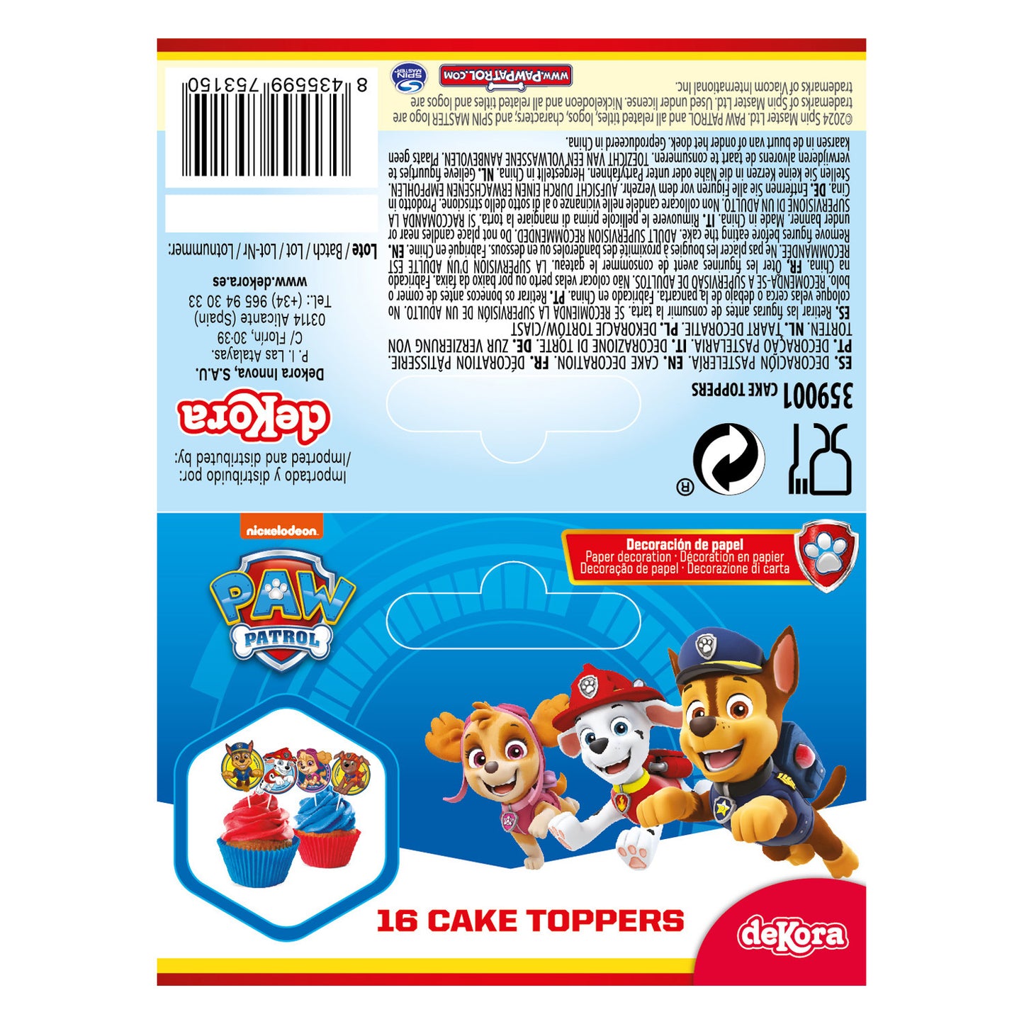 CAKE TOPPER PAPEL PAW PATROL 8 MODELOS 16 UNIDADES