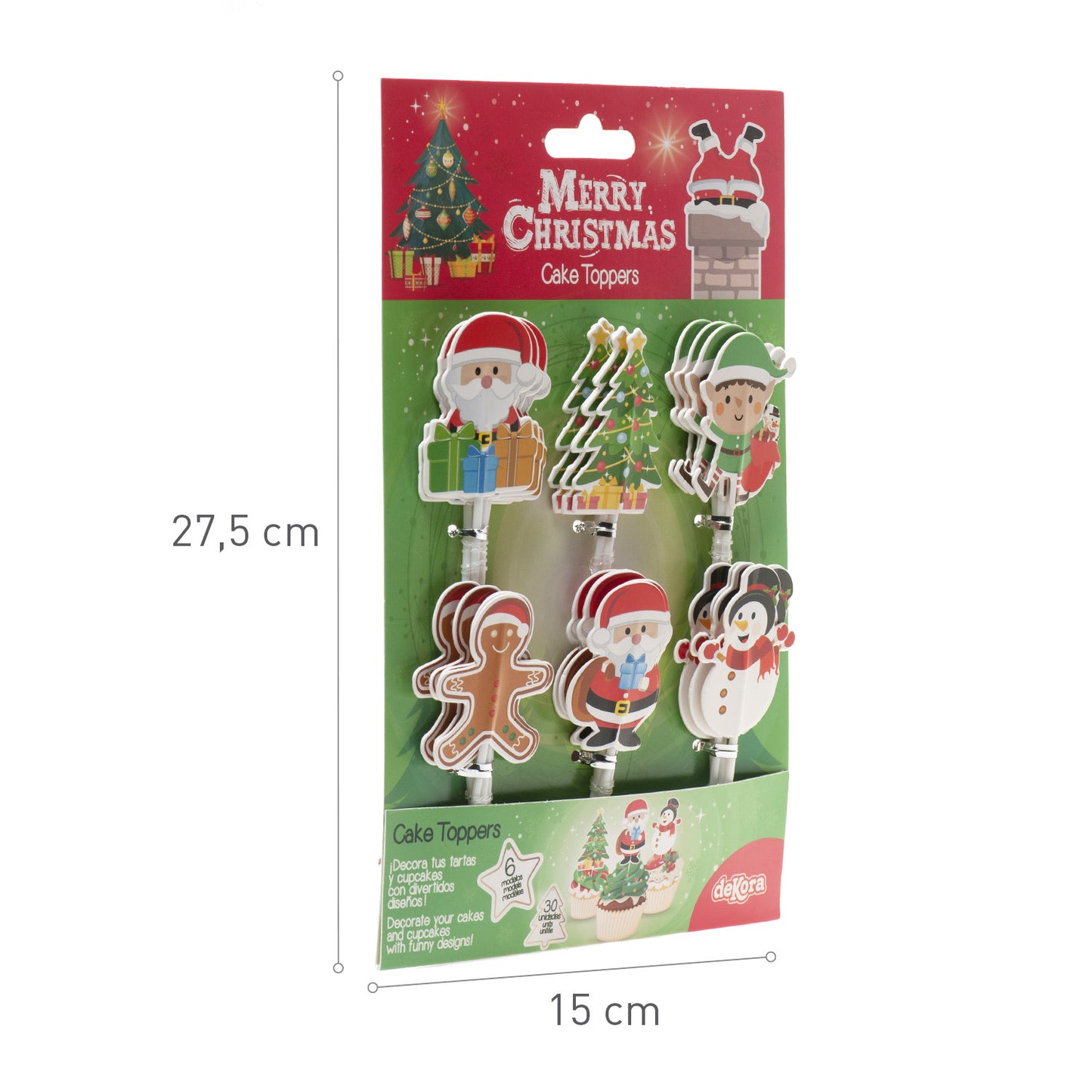 CAKE TOPPERS PAPEL NAVIDAD 6 MODELOS 30 UNIDADES