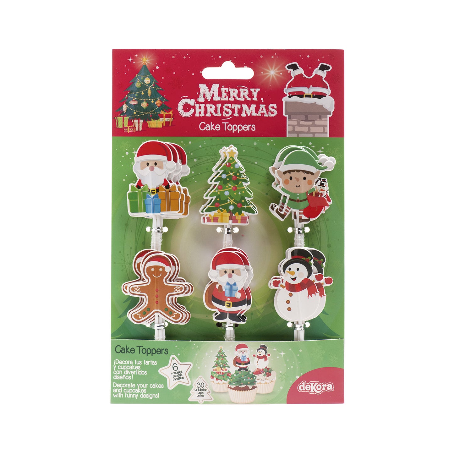 CAKE TOPPERS PAPEL NAVIDAD 6 MODELOS 30 UNIDADES