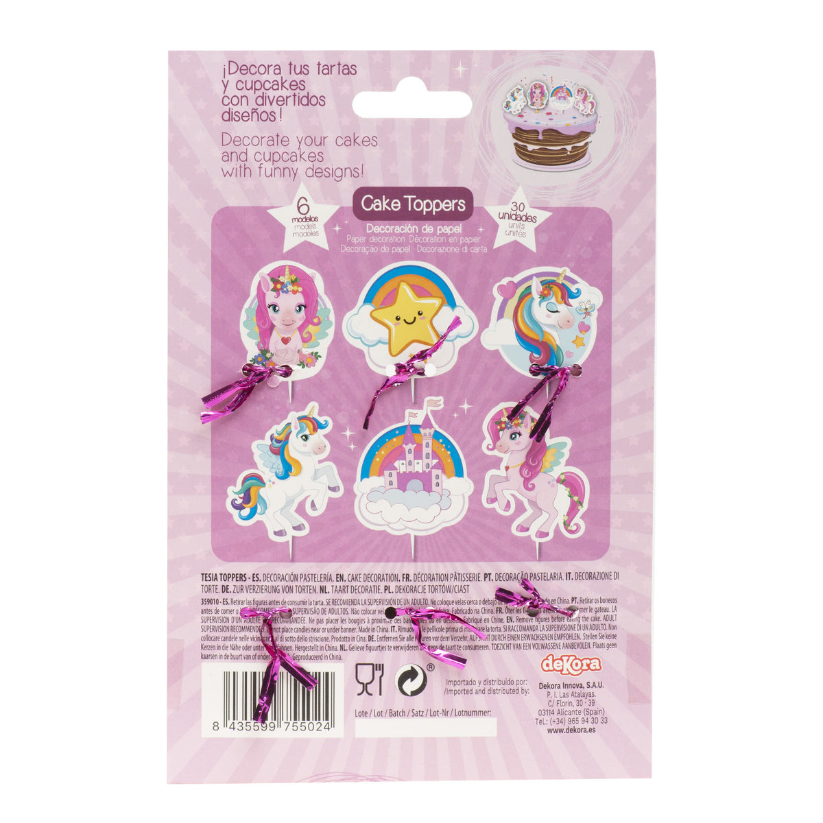 CAKE TOPPERS PAPIER TESIA LICORNE 6 MODÈLES 30 UNITÉS
