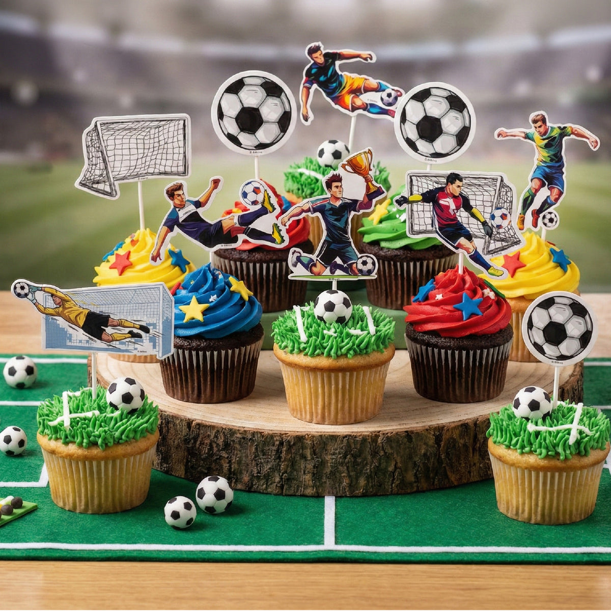 CAKE TOPPER PAPEL FÚTBOL 16 UNIDADES