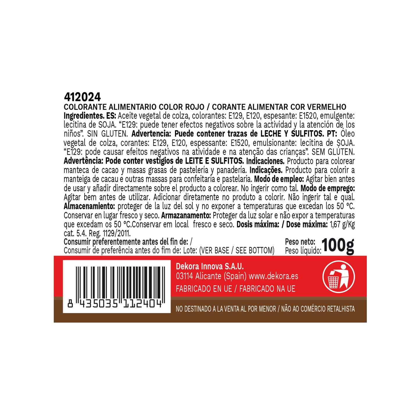 COLORANT ALIMENTAIRE LIQUIDE LIPOSOLUBLE ROUGE 100 GR