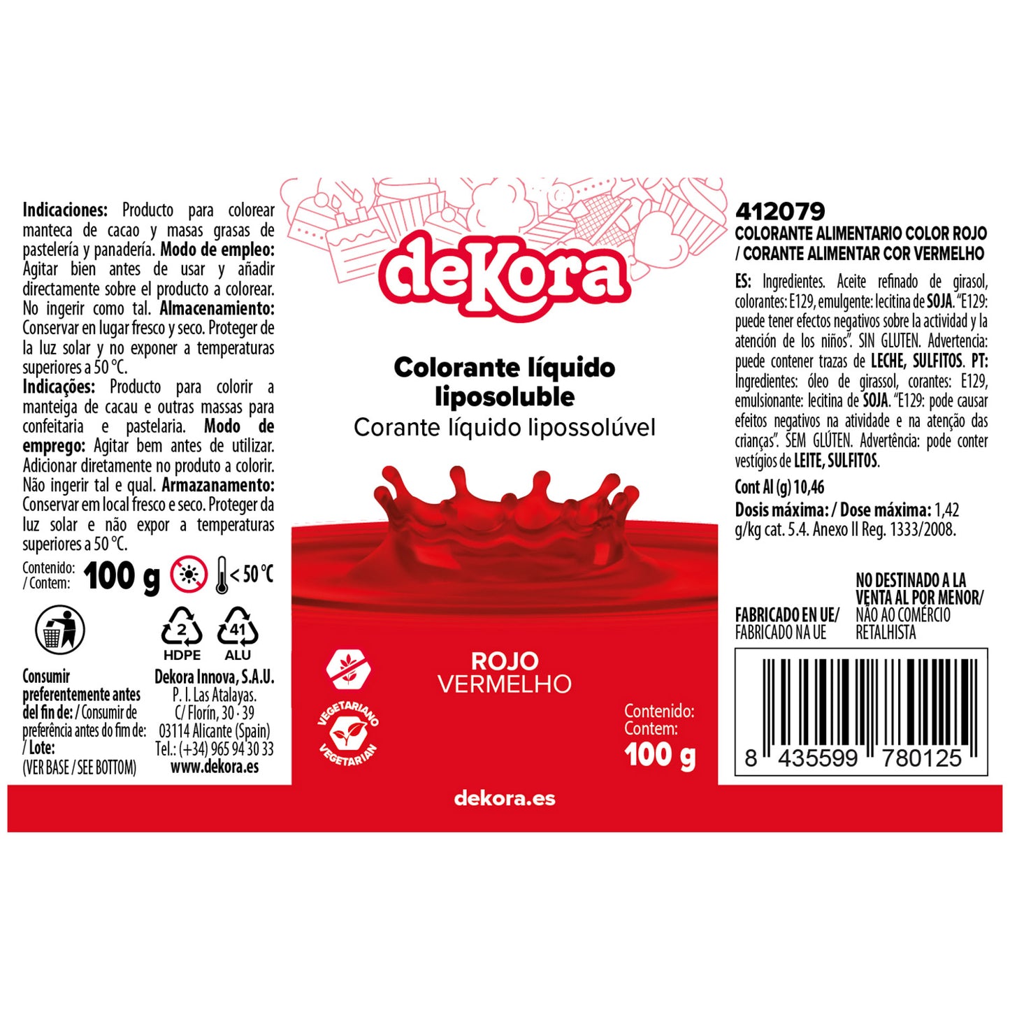 COLORANTE LIQUIDO LIPOSOLUBLE ROJO SIN E120