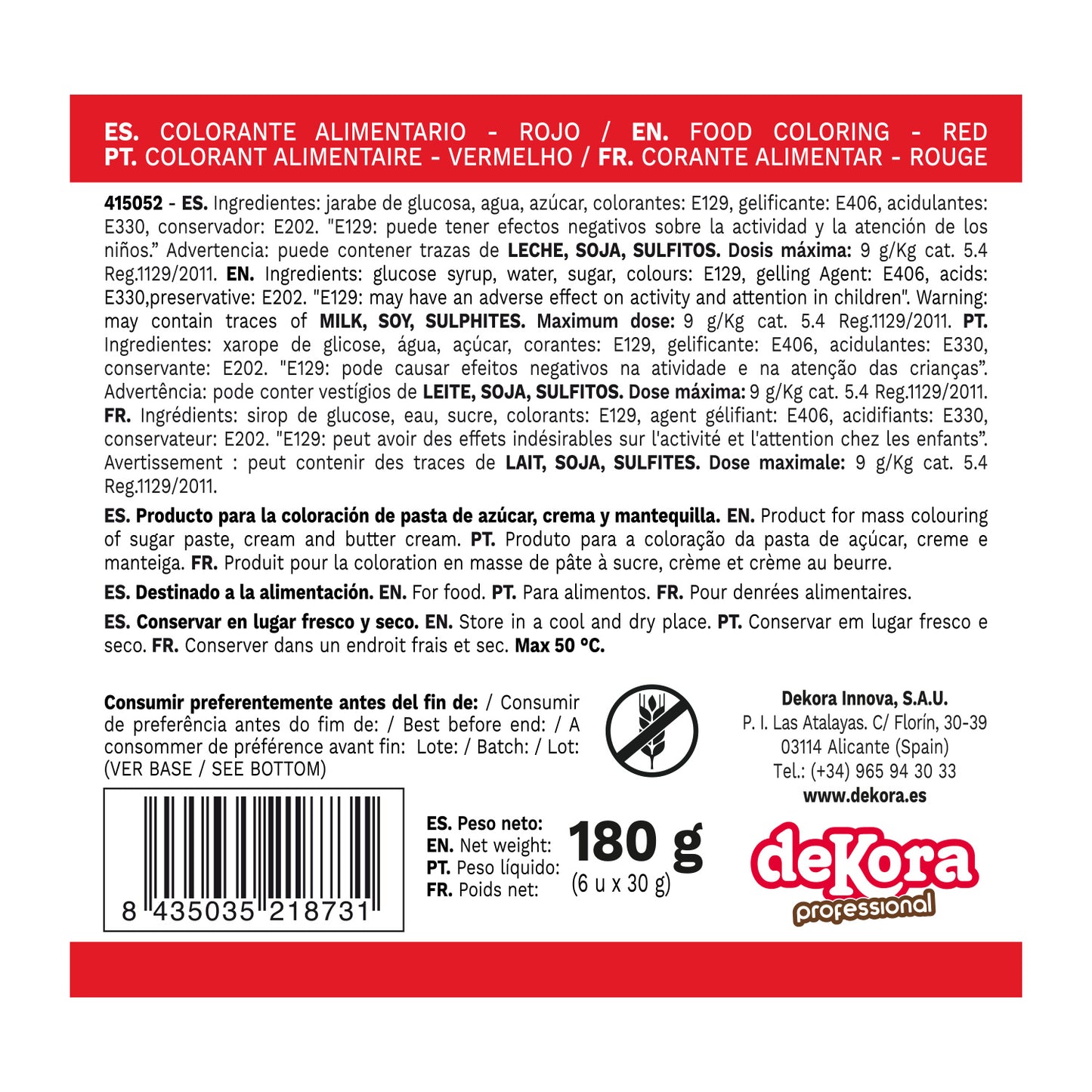 6 COLORANTE EN PASTA ROJO 30G
