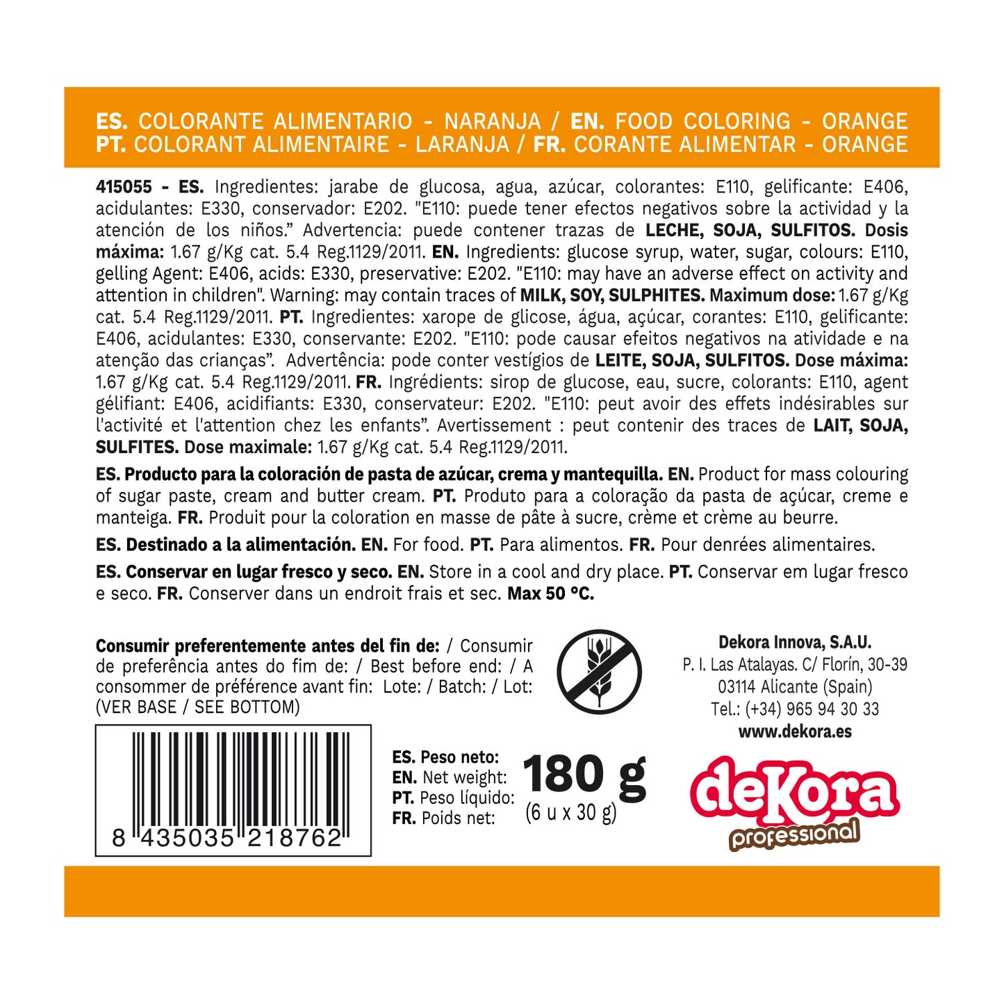 6 COLORANTE EN PASTA NARANJA 30G
