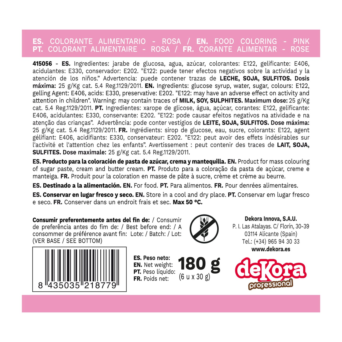 6 COLORANTE EN PASTA ROSA 30G