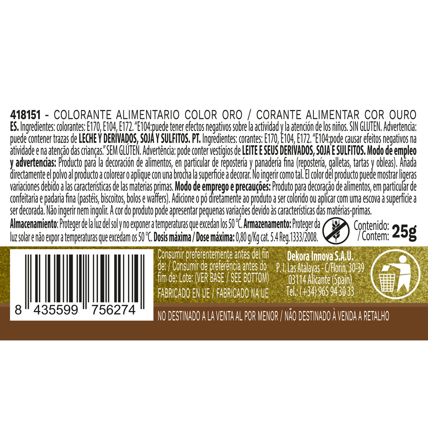 COLORANT EN POUDRE LIPOSOLUBLE EFFET PERLÉ D'OR 25GR