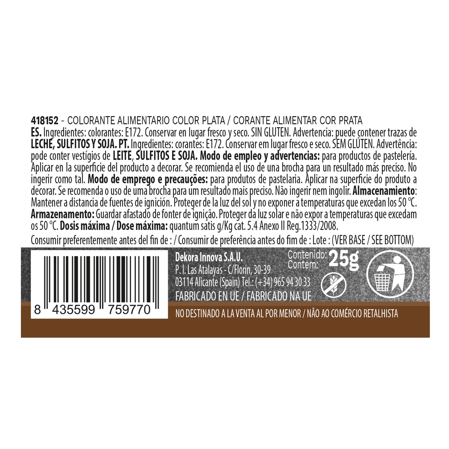 COLORANTE POLVO LIPOSOLUBLE PLATA EFECT. PERL. 25 GR S-E171