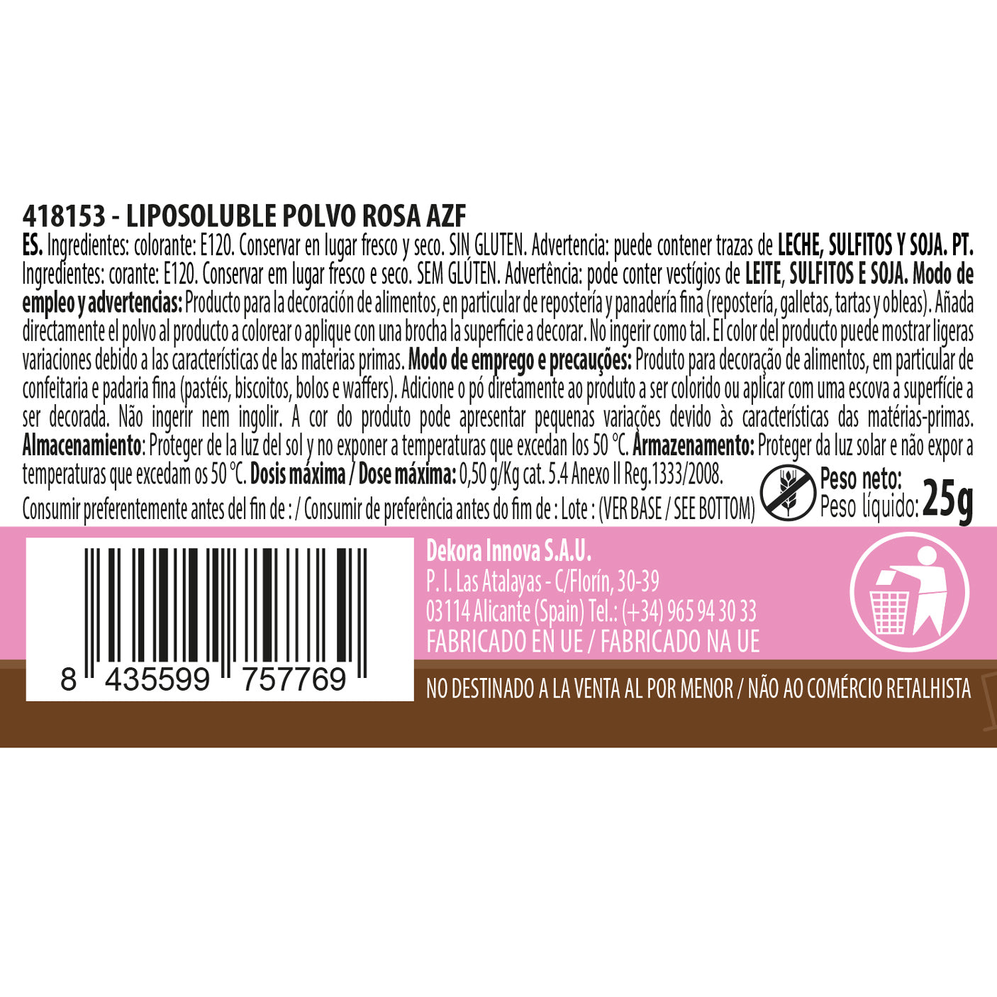 COLORANT EN POUDRE LIPOSOLUBLE ROSE 25GR