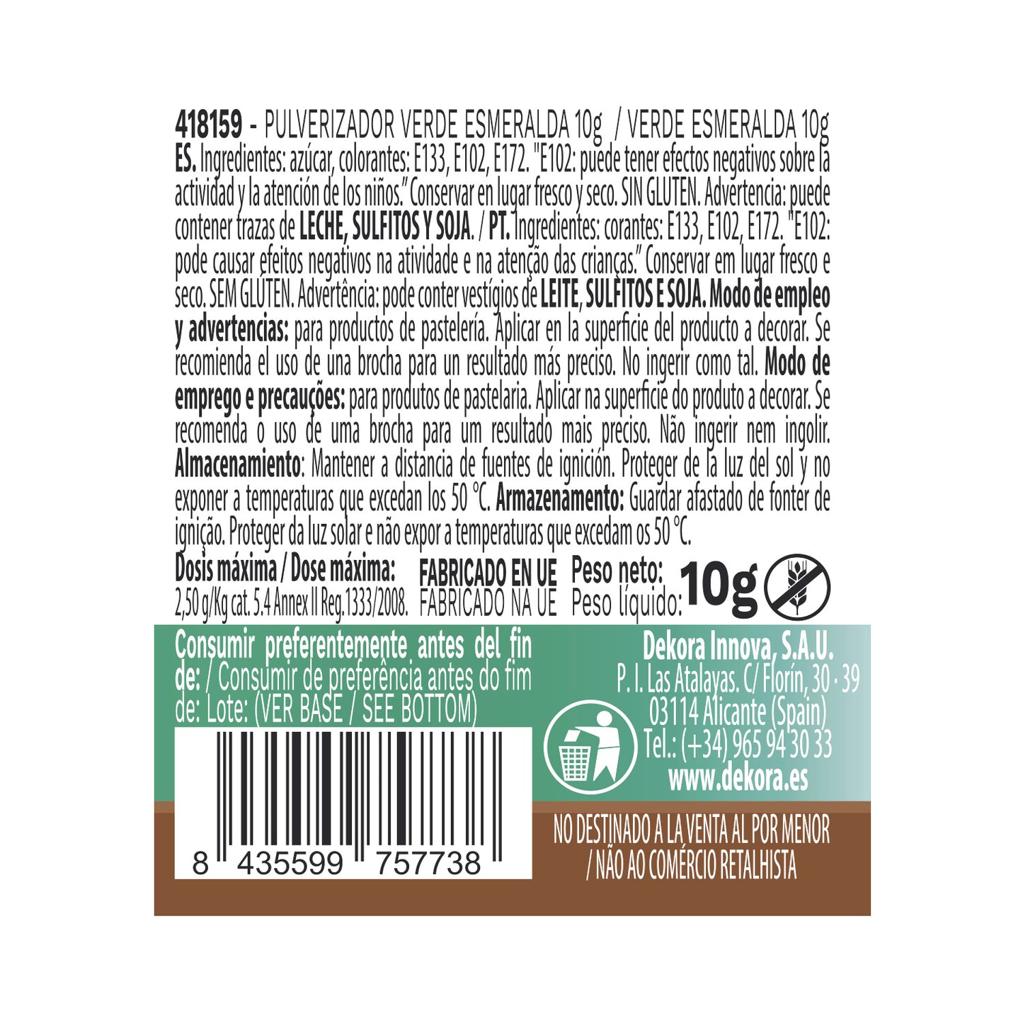 SPRAY POUDRE VERT ÉMERAUDE EFFET PERLE 10GR SANS E171