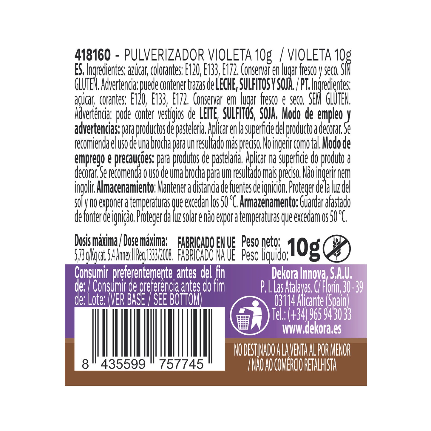 SPRAY POUDRE VIOLETTE EFFET PERLE 10GR SANS E171