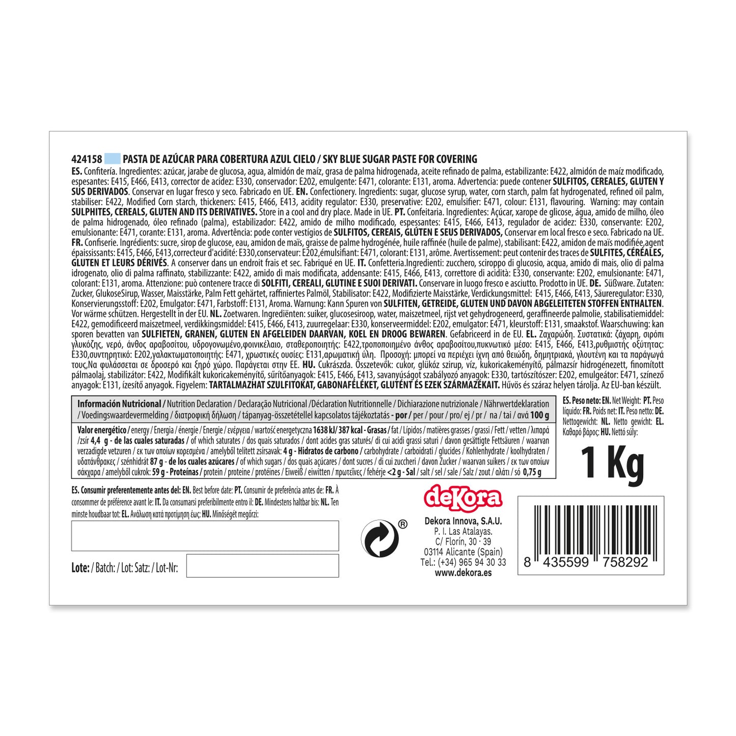 PATE A SUCRE BLEU CIEL 1 KG