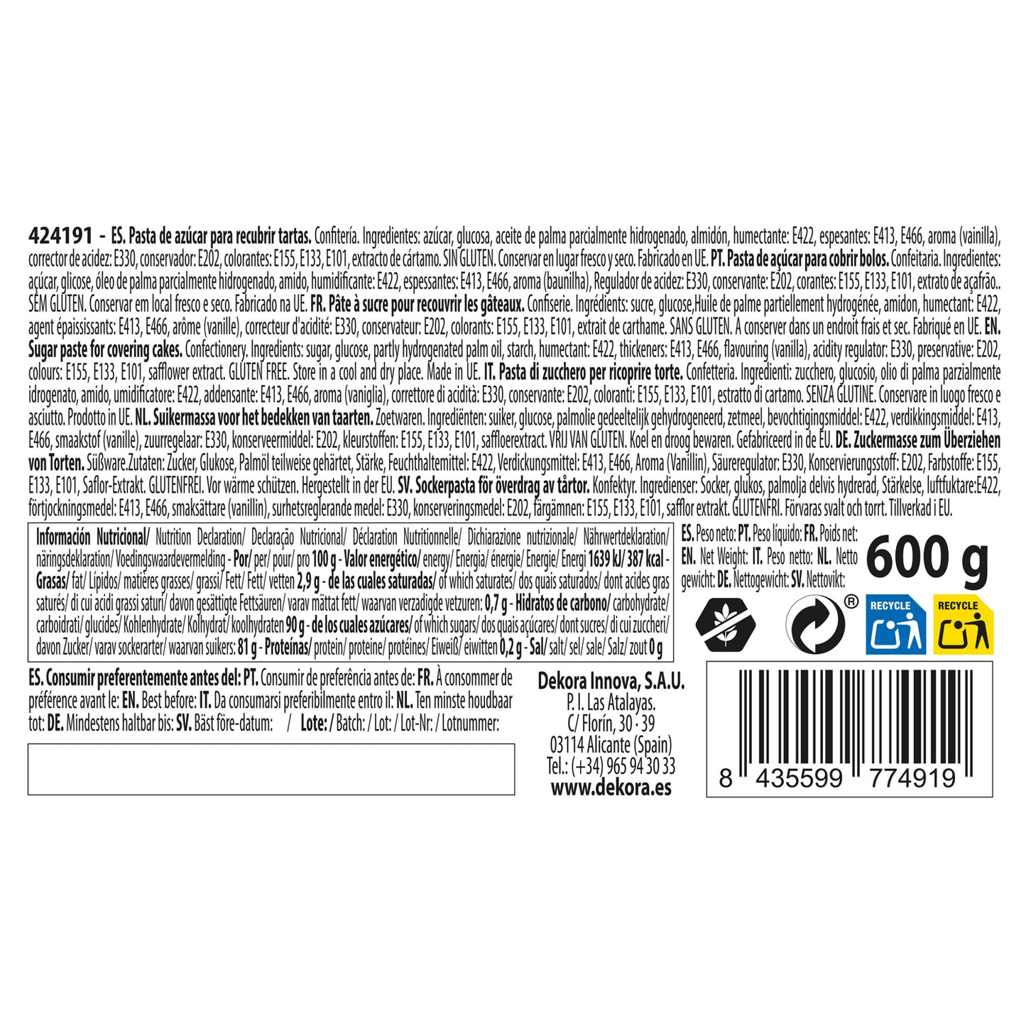 THE JUNGLE PACK FONDANT 6 COLOURS 600GR